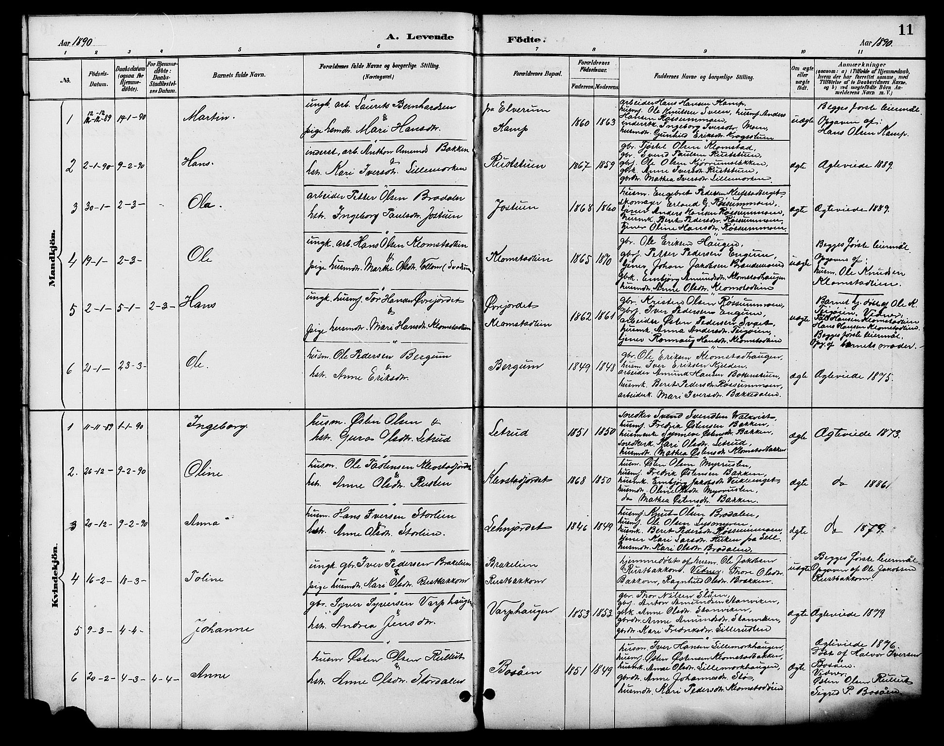 Nord-Fron prestekontor, AV/SAH-PREST-080/H/Ha/Hab/L0006: Parish register (copy) no. 6, 1887-1914, p. 11