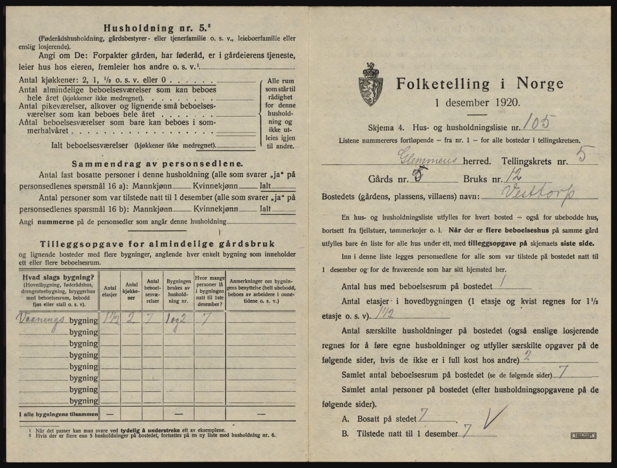 SAO, 1920 census for Glemmen, 1920, p. 1865