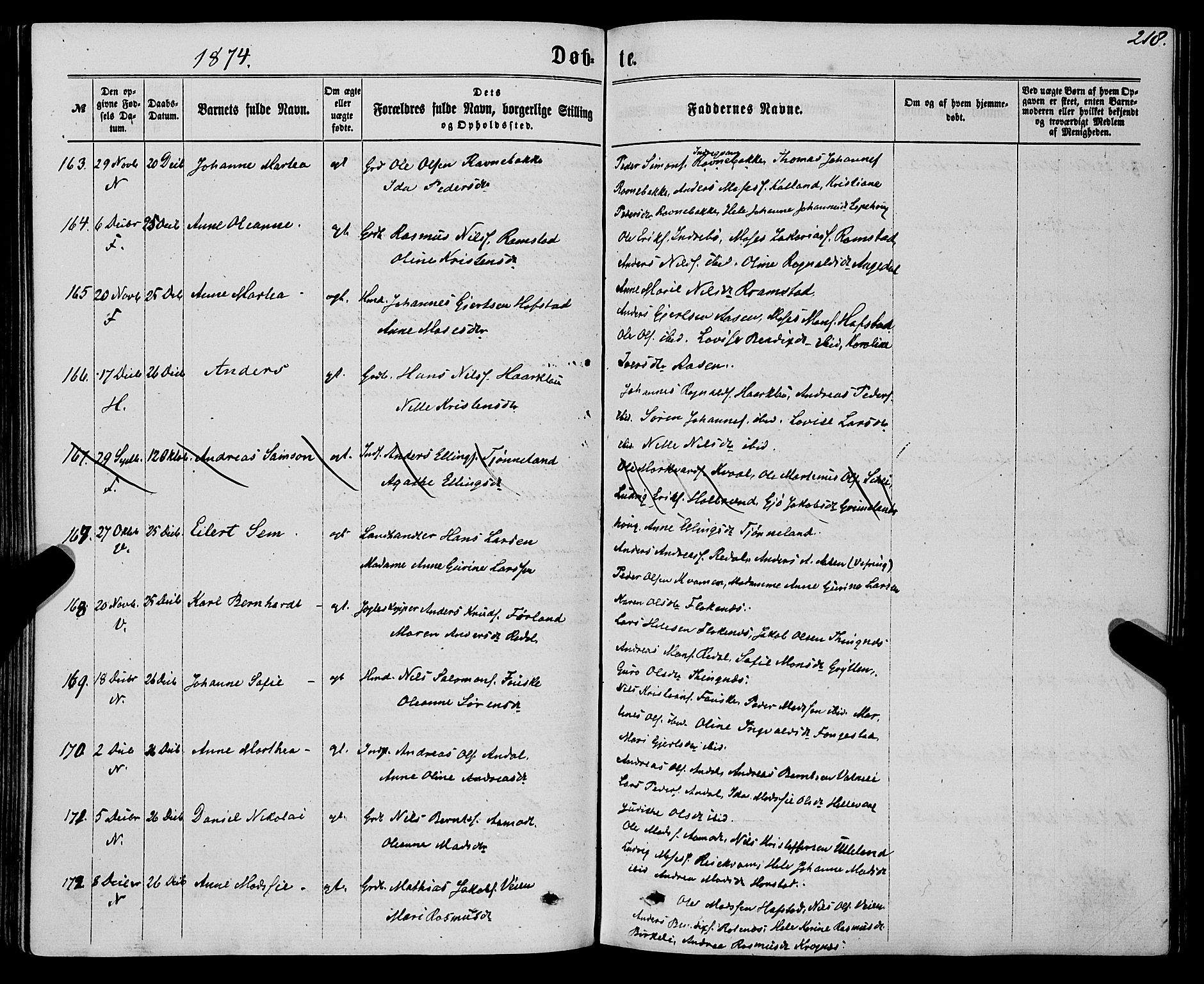 Førde sokneprestembete, SAB/A-79901/H/Haa/Haaa/L0009: Parish register (official) no. A 9, 1861-1877, p. 218
