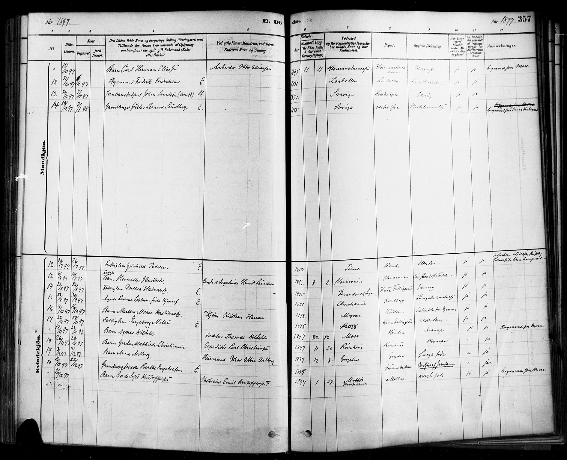 Rygge prestekontor Kirkebøker, AV/SAO-A-10084b/F/Fa/L0007: Parish register (official) no. 7, 1878-1904, p. 357