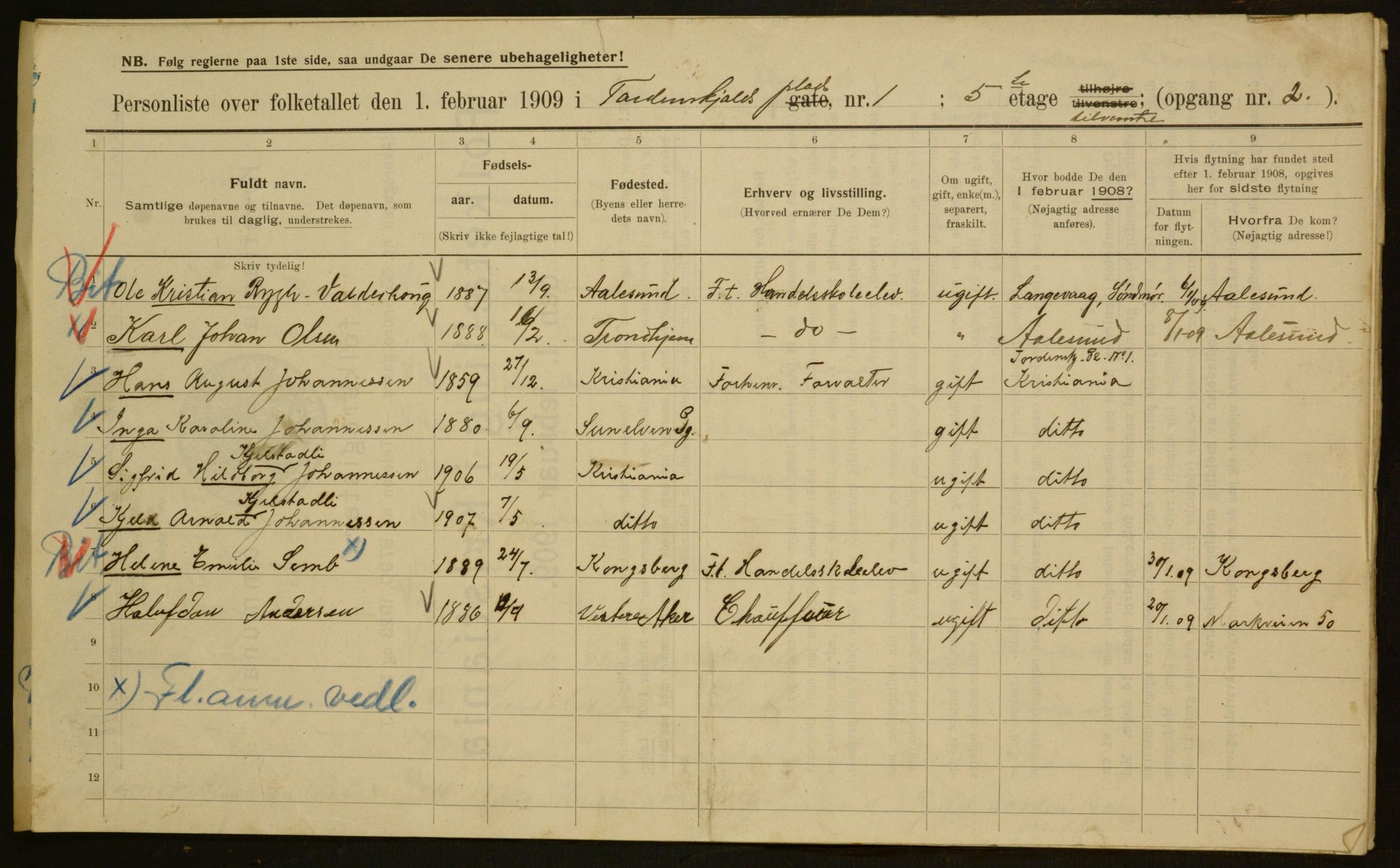 OBA, Municipal Census 1909 for Kristiania, 1909, p. 103223