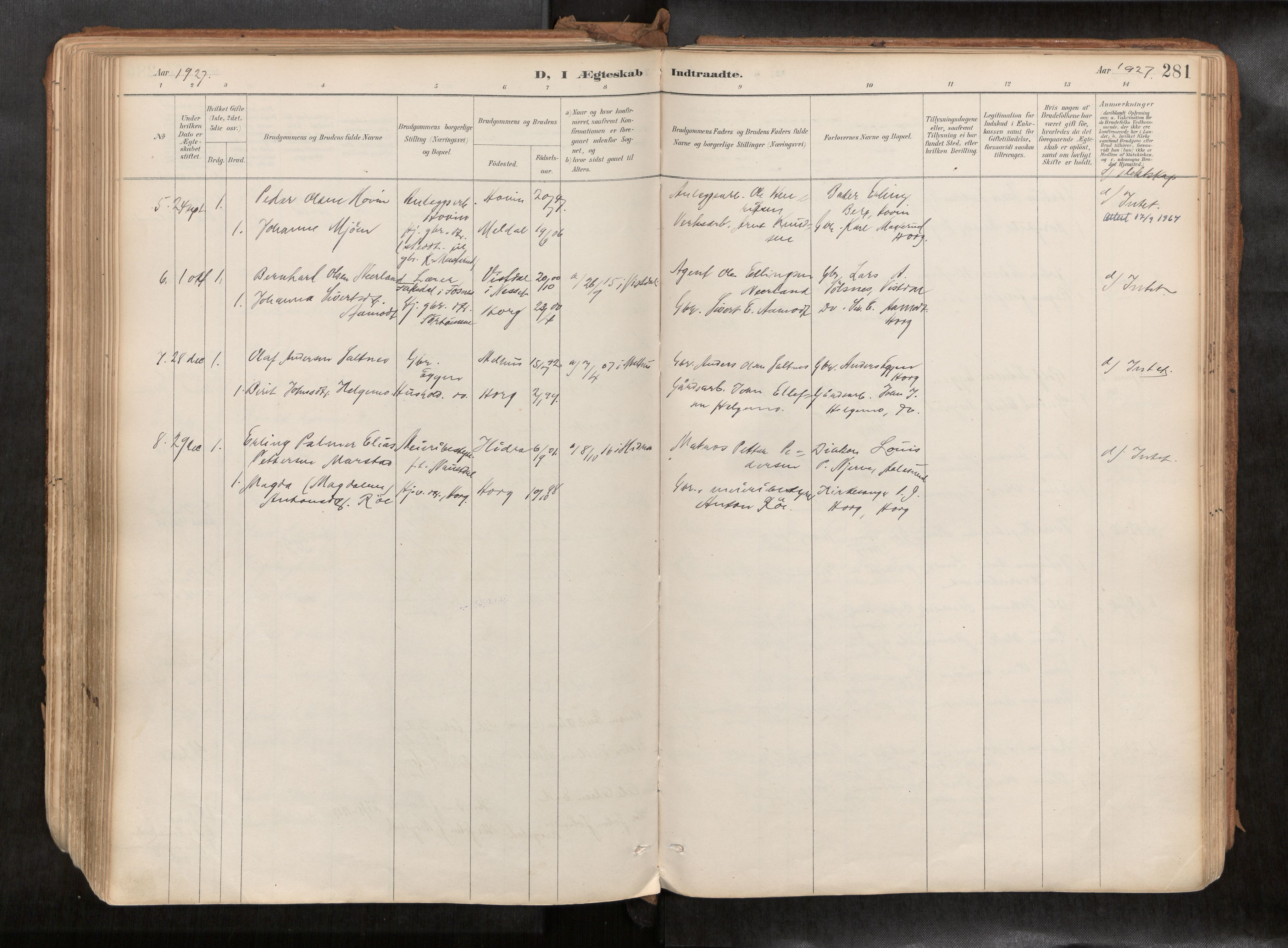 Ministerialprotokoller, klokkerbøker og fødselsregistre - Sør-Trøndelag, SAT/A-1456/692/L1105b: Parish register (official) no. 692A06, 1891-1934, p. 281