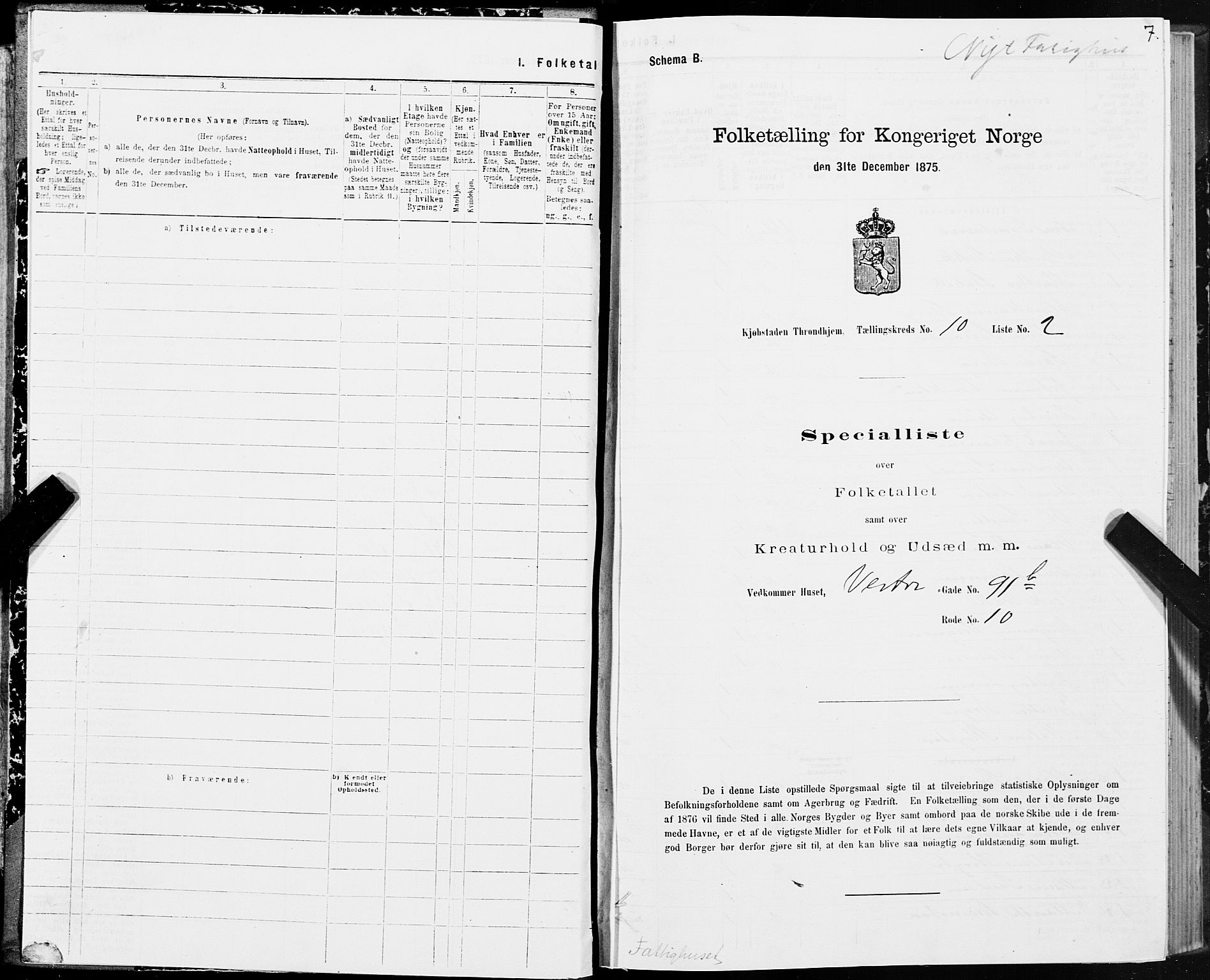 SAT, 1875 census for 1601 Trondheim, 1875, p. 6007