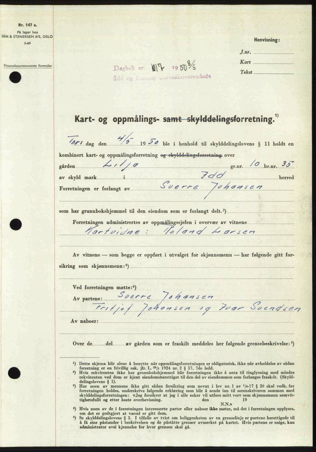 Idd og Marker sorenskriveri, AV/SAO-A-10283/G/Gb/Gbb/L0014: Mortgage book no. A14, 1950-1950, Diary no: : 1017/1950