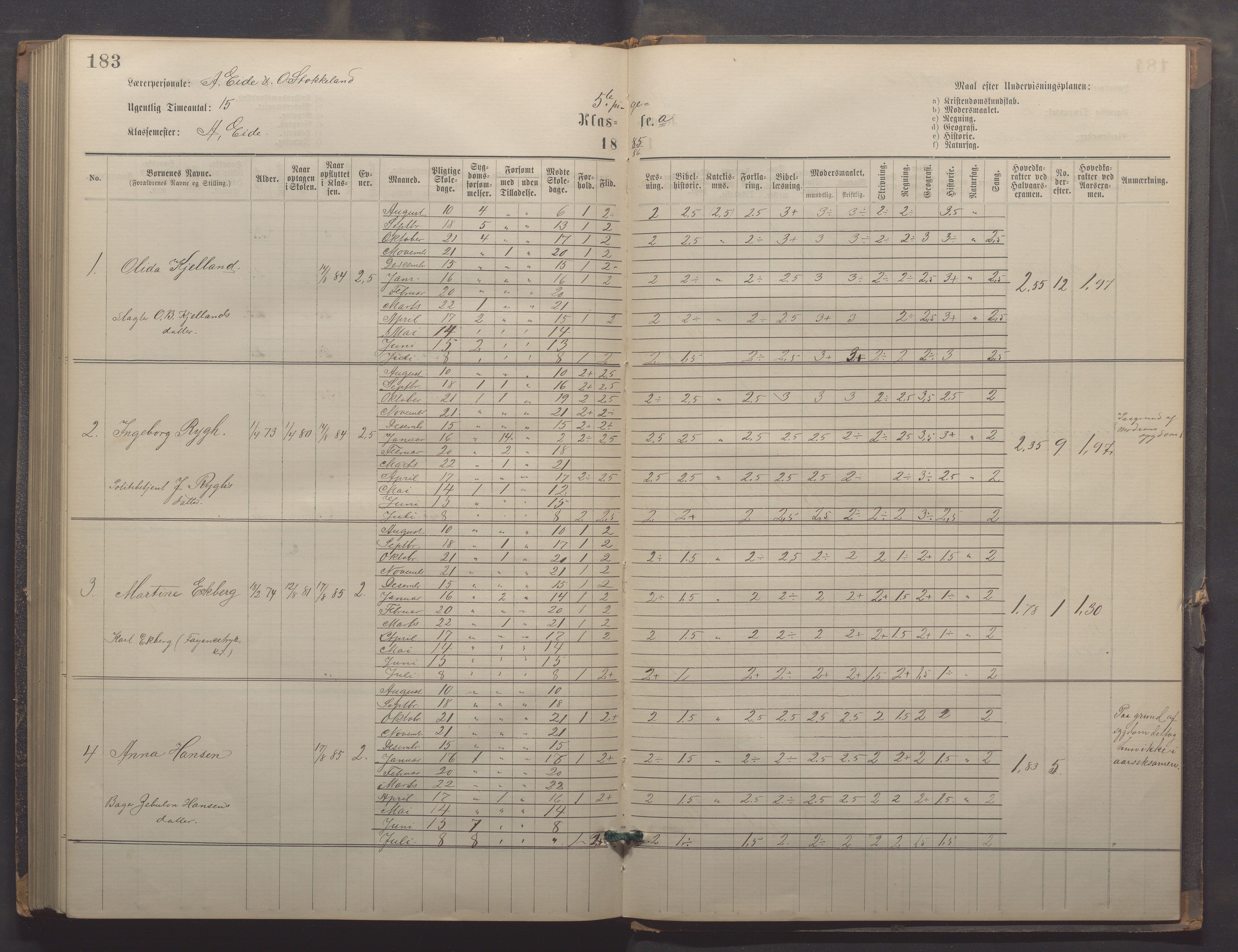 Egersund kommune (Ladested) - Egersund almueskole/folkeskole, IKAR/K-100521/H/L0021: Skoleprotokoll - Almueskolen, 7. klasse, 1878-1886, p. 183