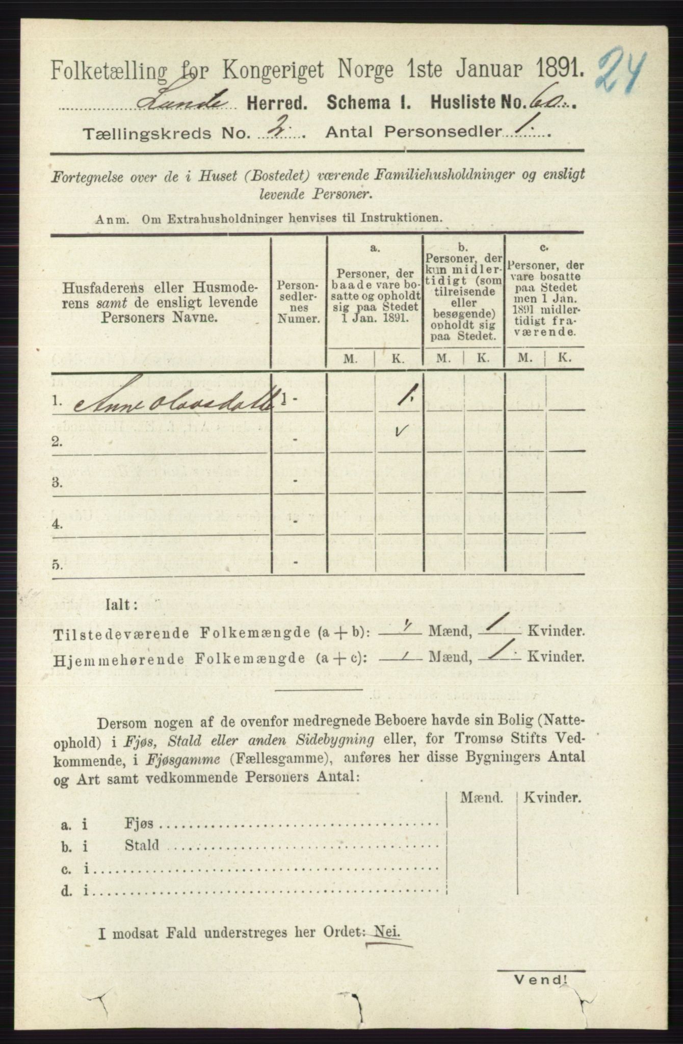 RA, 1891 census for 0820 Lunde, 1891, p. 351