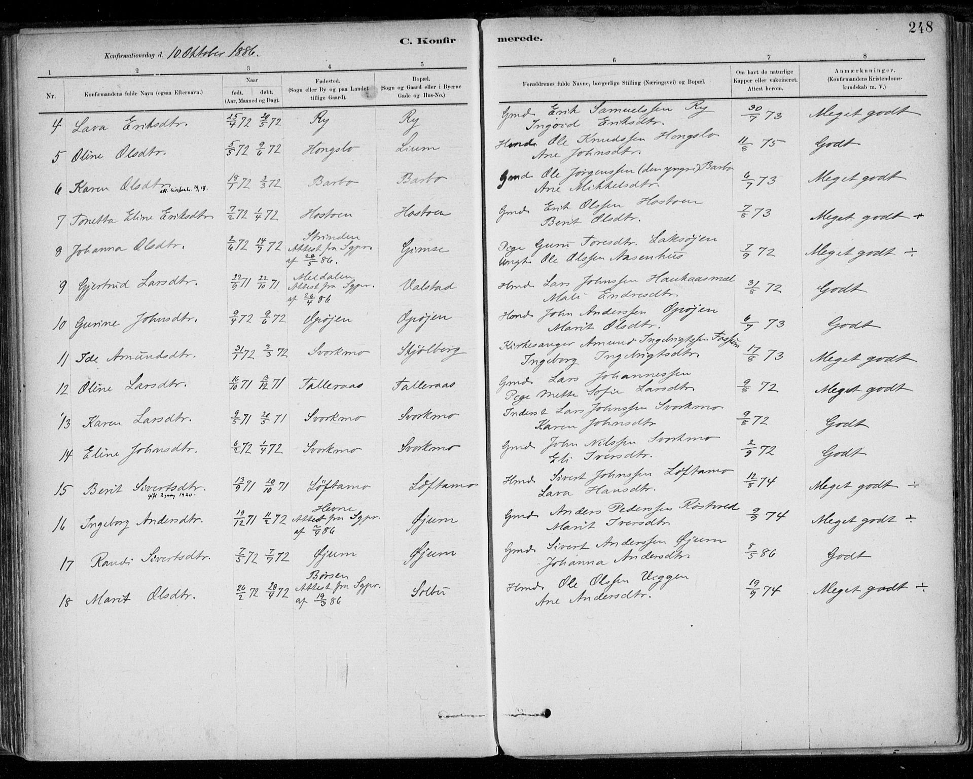 Ministerialprotokoller, klokkerbøker og fødselsregistre - Sør-Trøndelag, SAT/A-1456/668/L0809: Parish register (official) no. 668A09, 1881-1895, p. 248
