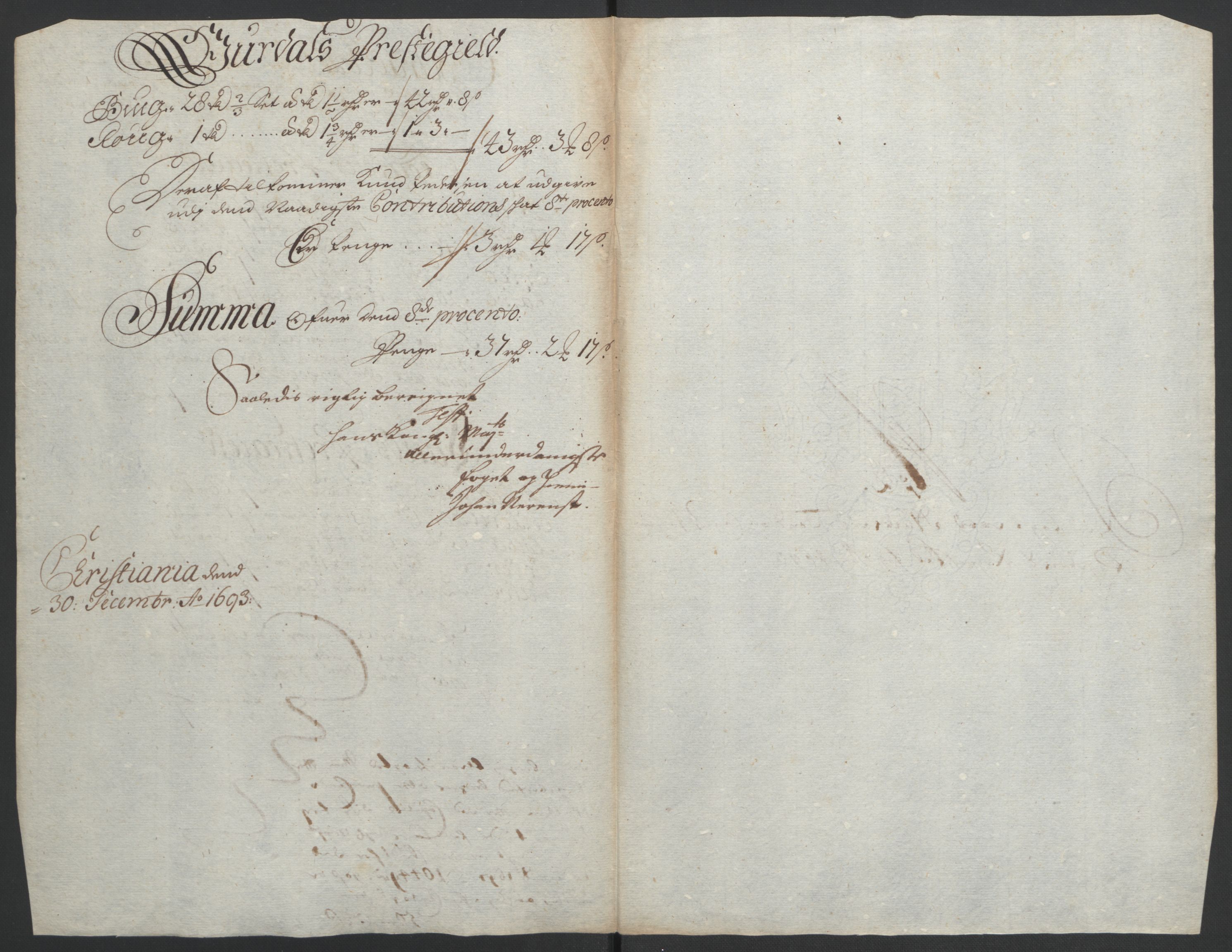 Rentekammeret inntil 1814, Reviderte regnskaper, Fogderegnskap, AV/RA-EA-4092/R18/L1292: Fogderegnskap Hadeland, Toten og Valdres, 1693-1694, p. 59