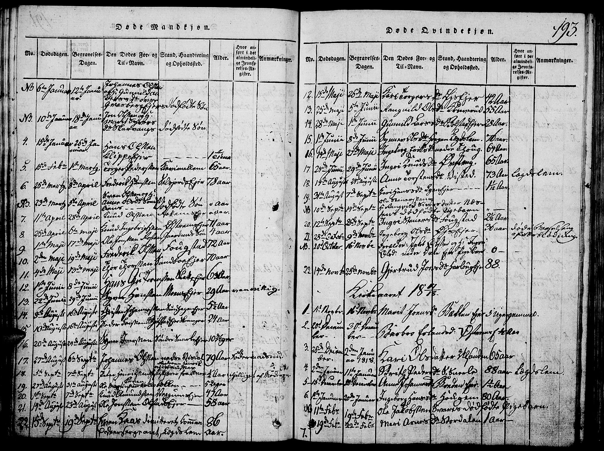 Vågå prestekontor, AV/SAH-PREST-076/H/Ha/Hab/L0001: Parish register (copy) no. 1, 1815-1827, p. 192-193