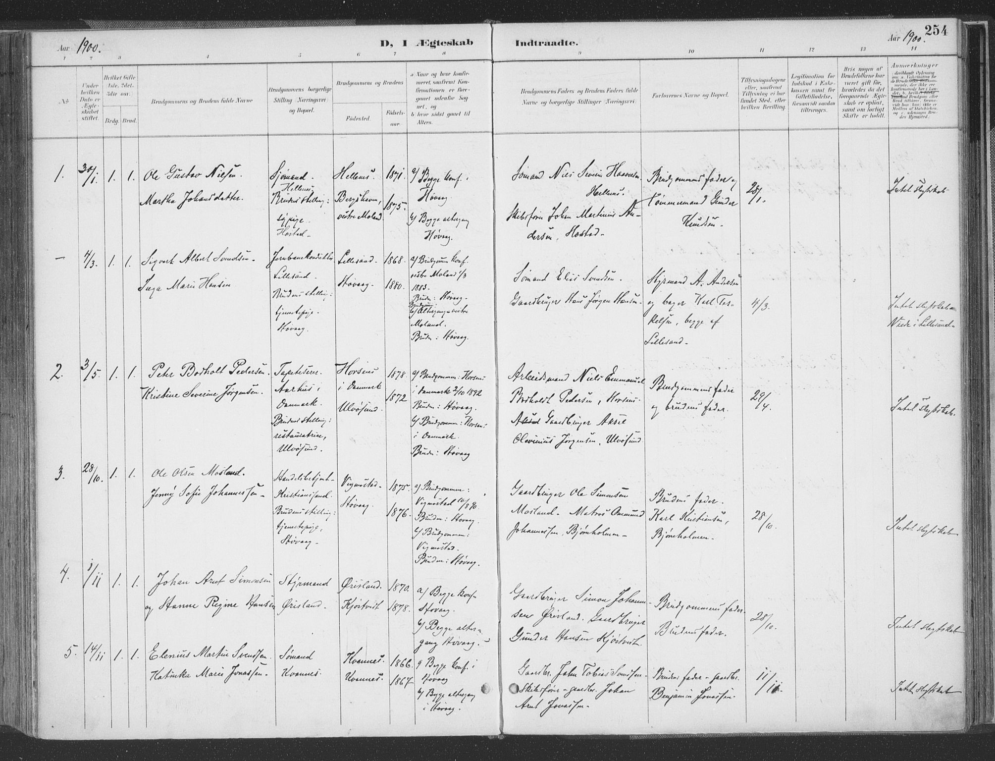 Høvåg sokneprestkontor, AV/SAK-1111-0025/F/Fa/L0006: Parish register (official) no. A 6, 1894-1923, p. 254