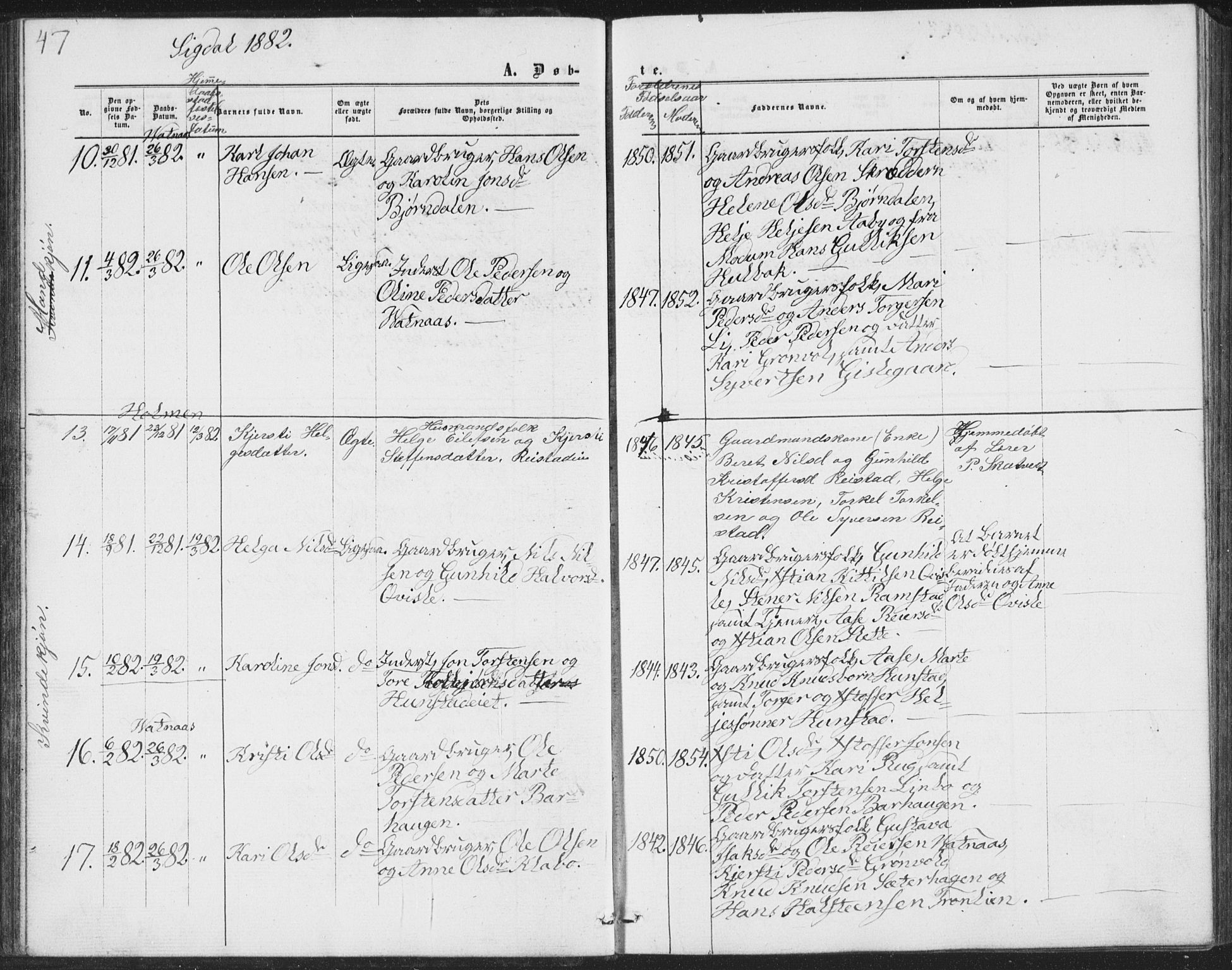 Sigdal kirkebøker, AV/SAKO-A-245/G/Ga/L0004: Parish register (copy) no. I 4, 1879-1885, p. 47