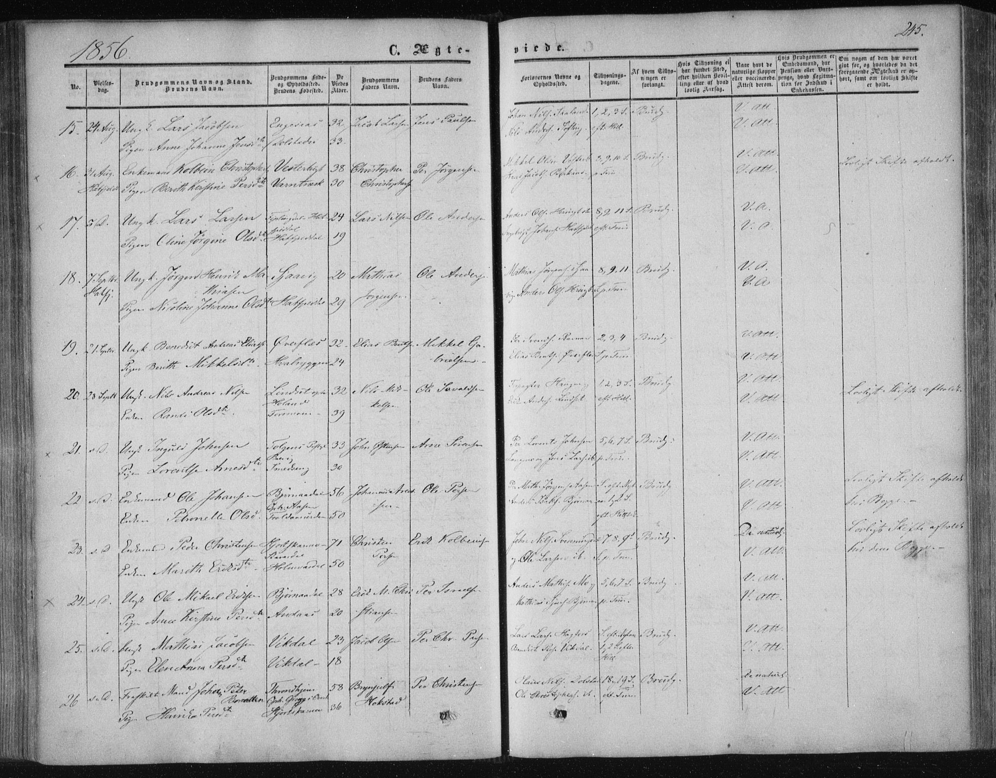 Ministerialprotokoller, klokkerbøker og fødselsregistre - Nordland, AV/SAT-A-1459/820/L0293: Parish register (official) no. 820A14, 1855-1865, p. 245