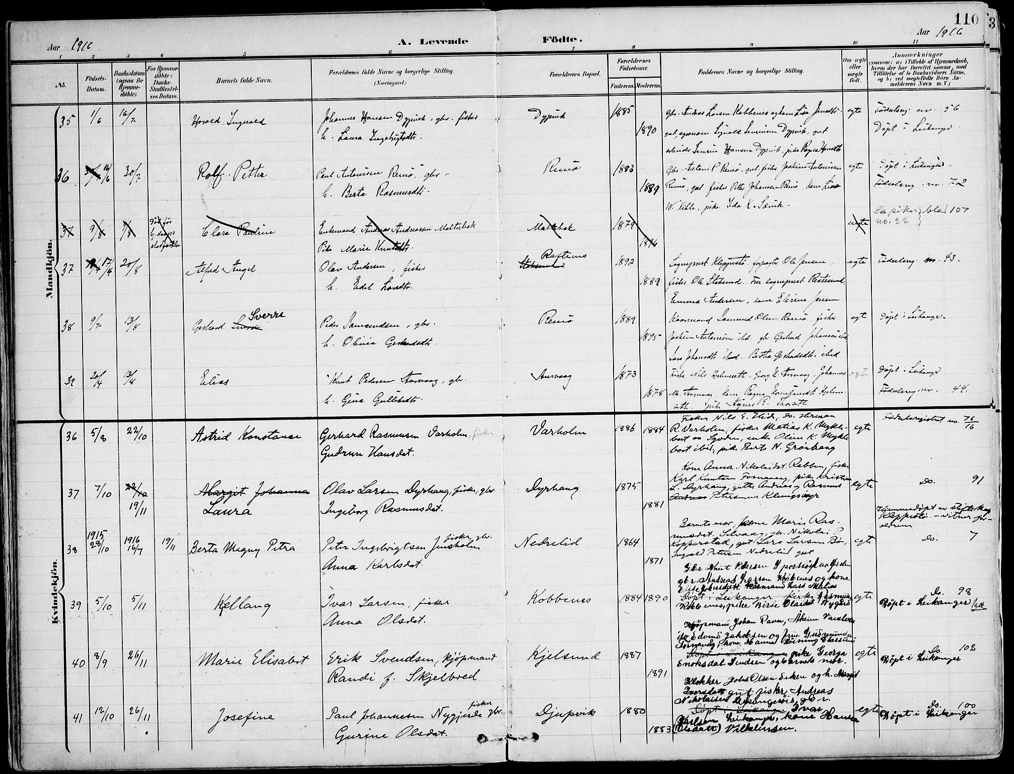 Ministerialprotokoller, klokkerbøker og fødselsregistre - Møre og Romsdal, AV/SAT-A-1454/507/L0075: Parish register (official) no. 507A10, 1901-1920, p. 110