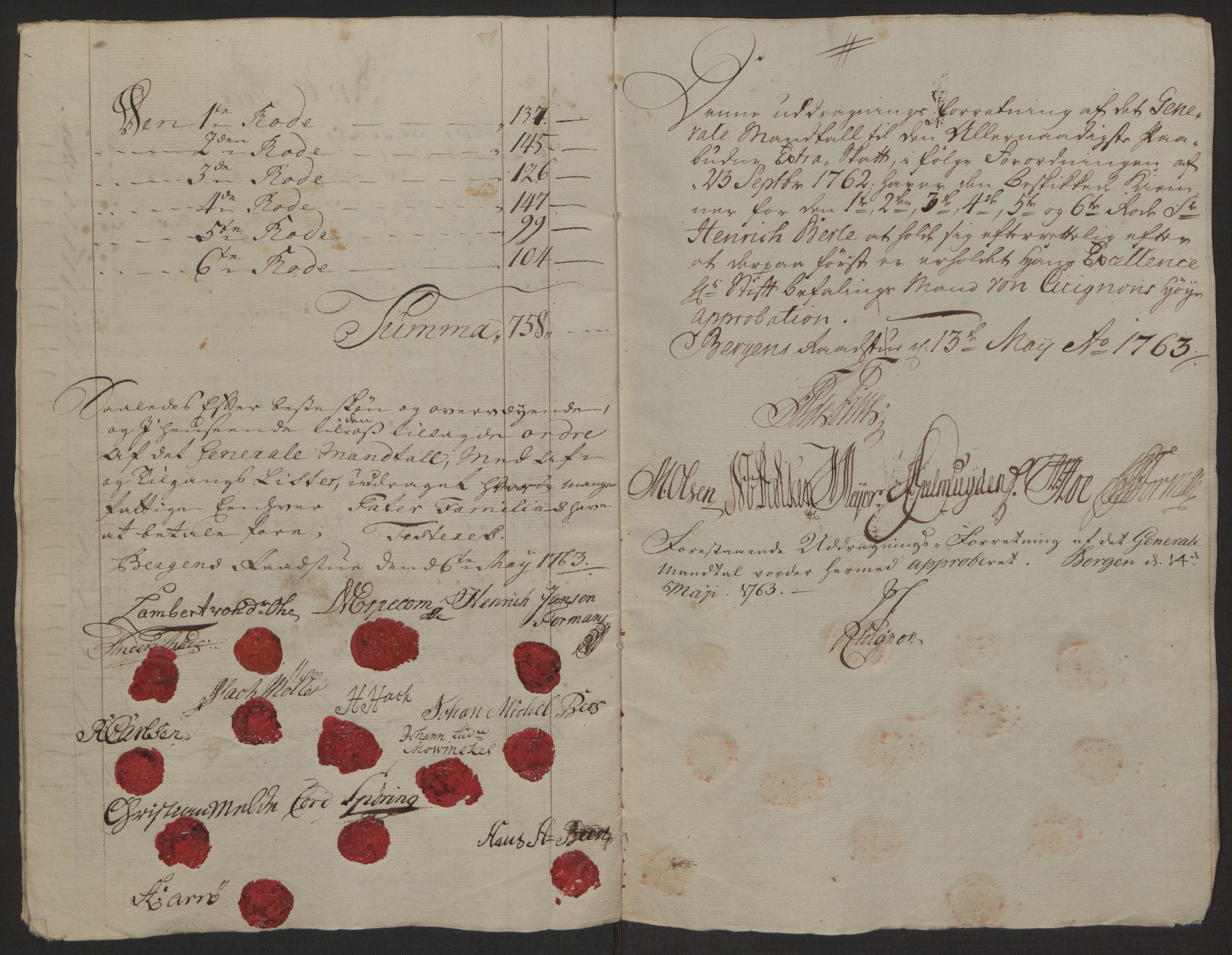 Rentekammeret inntil 1814, Reviderte regnskaper, Byregnskaper, RA/EA-4066/R/Rp/L0366/0001: [P20] Kontribusjonsregnskap / Ekstraskatt, 1763, p. 166