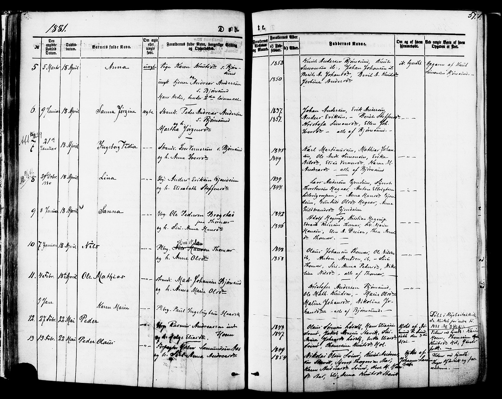 Ministerialprotokoller, klokkerbøker og fødselsregistre - Møre og Romsdal, SAT/A-1454/565/L0749: Parish register (official) no. 565A03, 1871-1886, p. 57