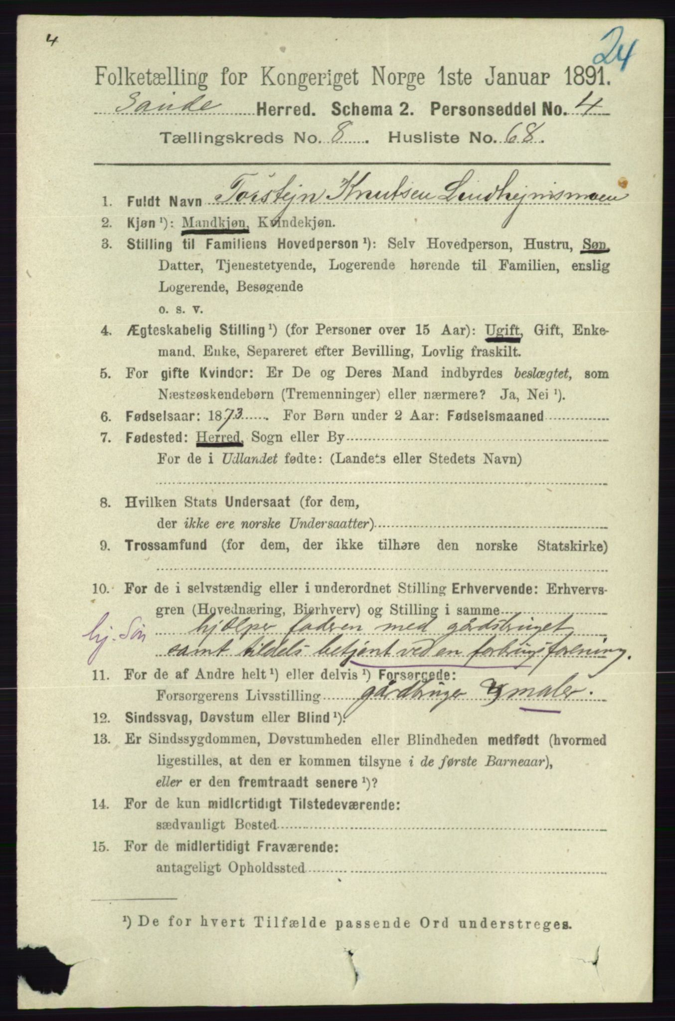 RA, 1891 census for 0822 Sauherad, 1891, p. 2654