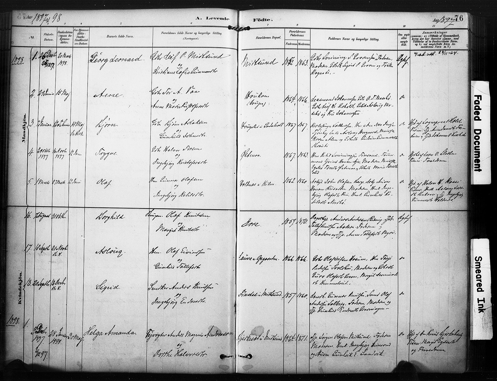 Kviteseid kirkebøker, AV/SAKO-A-276/F/Fa/L0008: Parish register (official) no. I 8, 1882-1903, p. 76