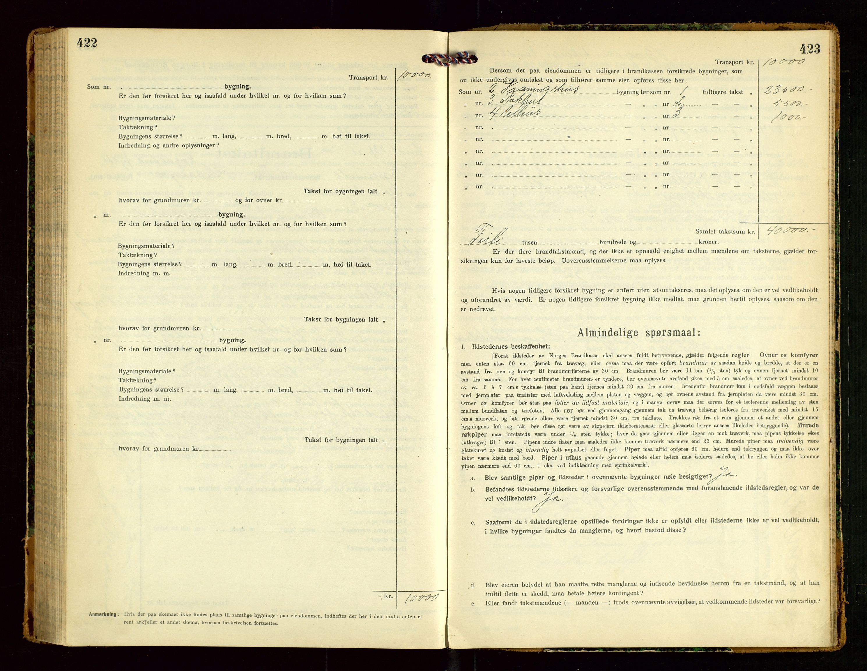 Eigersund lensmannskontor, SAST/A-100171/Gob/L0003: "Brandtakstprotokol", 1917-1920, p. 422-423