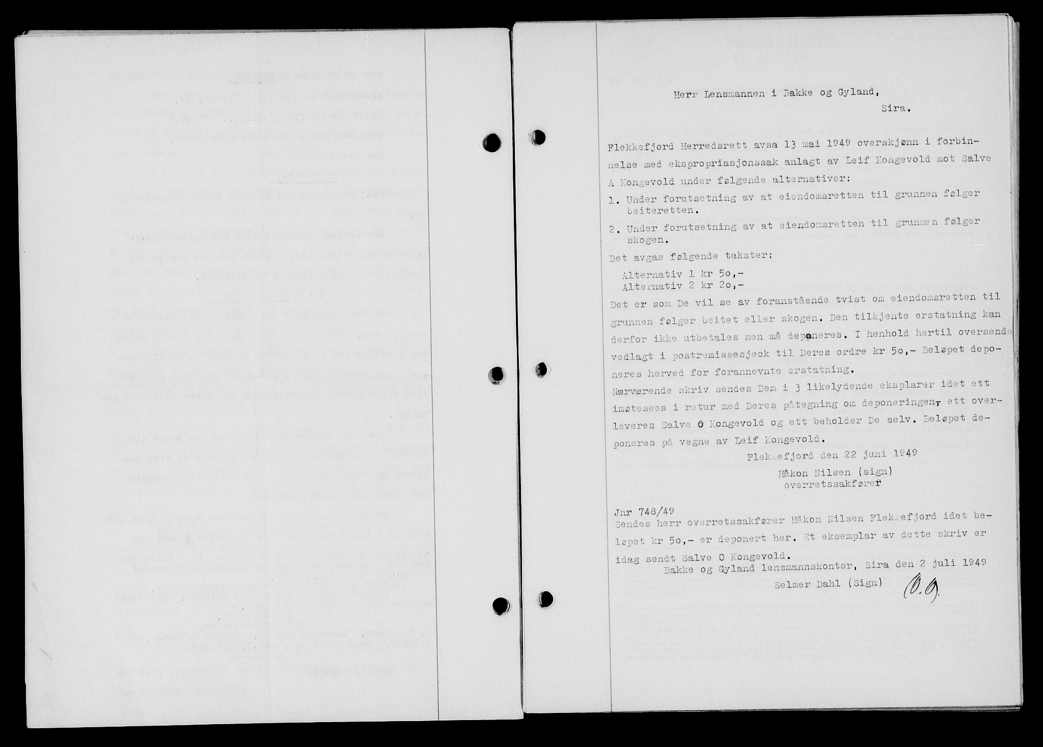 Flekkefjord sorenskriveri, SAK/1221-0001/G/Gb/Gba/L0065: Mortgage book no. A-13, 1949-1949, Diary no: : 708/1949