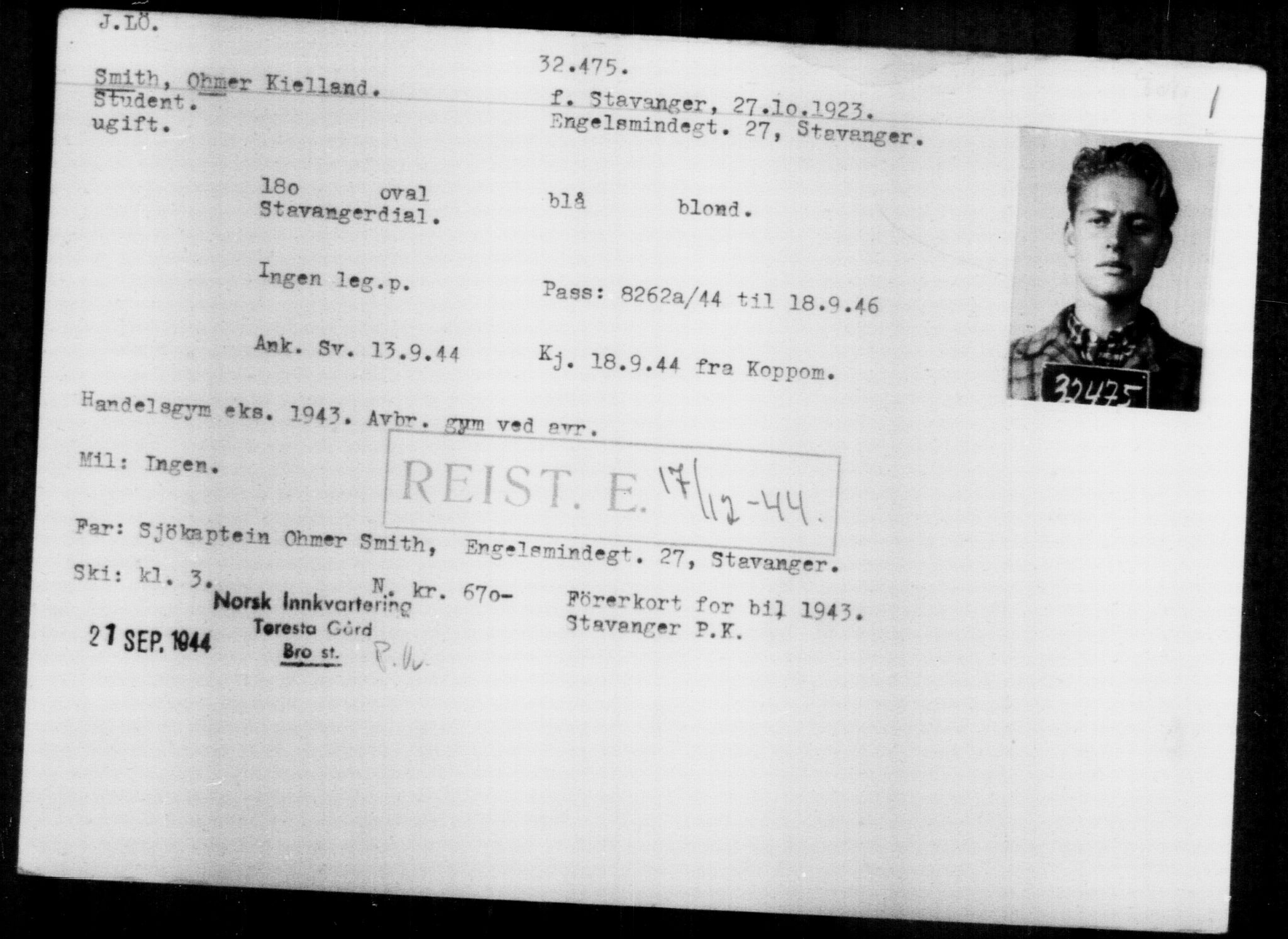 Utenriksstasjonene, Legasjonen i Stockholm, Flyktningkontoret, AV/RA-S-6753/V/Va/L0013: Kjesäterkartoteket, flyktninger med registreringsnr. 31500-34731, 1940-1945, p. 1029