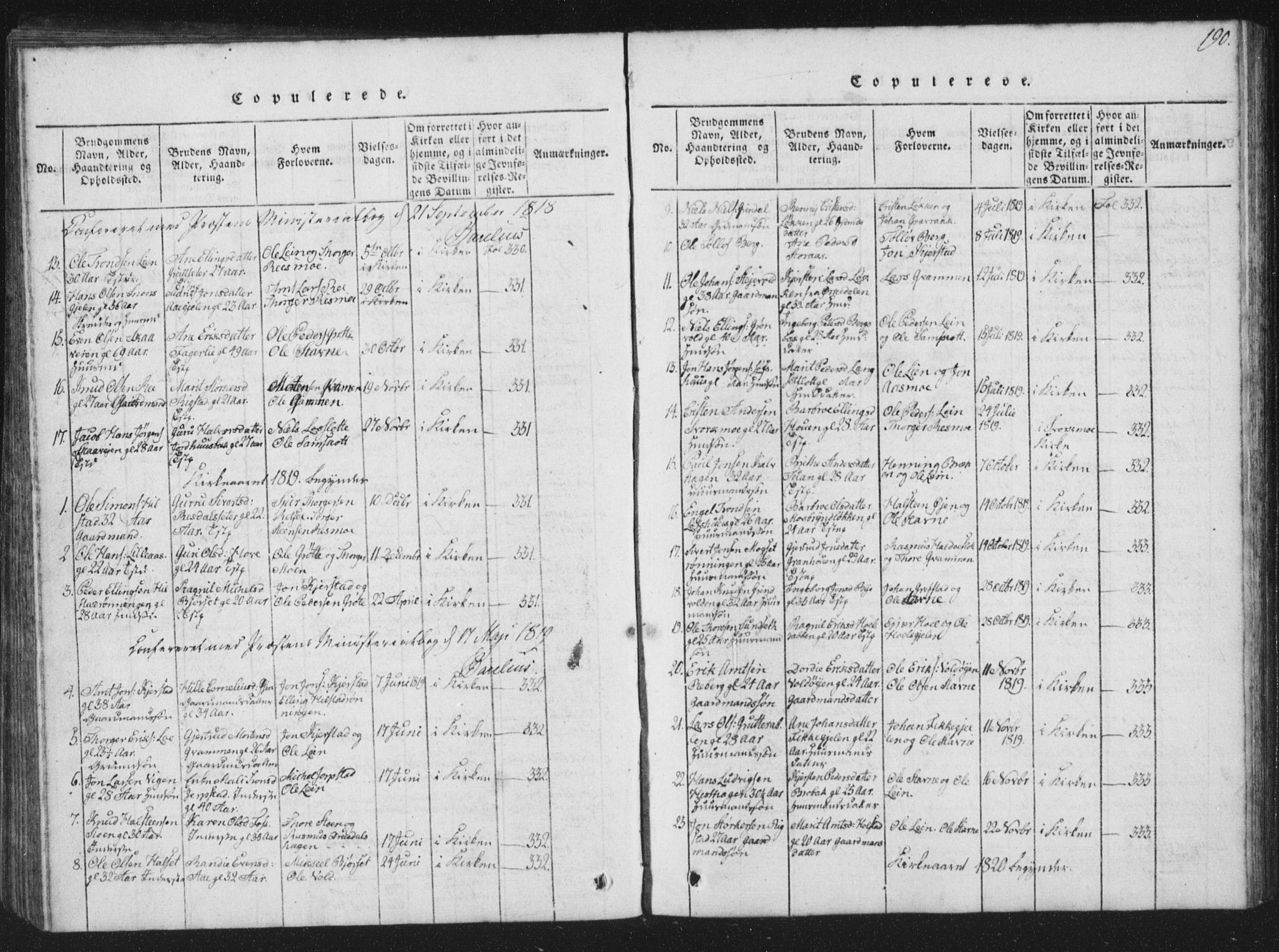Ministerialprotokoller, klokkerbøker og fødselsregistre - Sør-Trøndelag, SAT/A-1456/672/L0862: Parish register (copy) no. 672C01, 1816-1831, p. 190