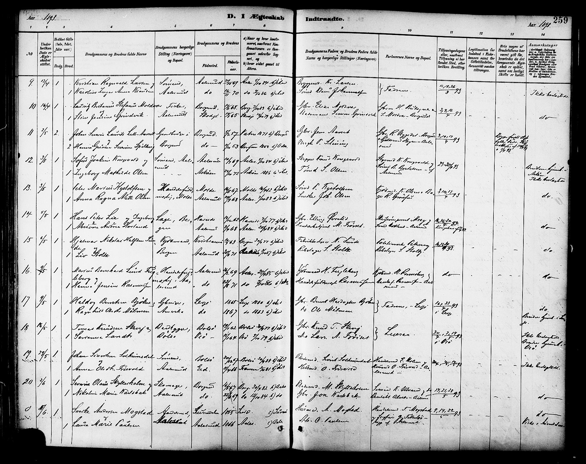 Ministerialprotokoller, klokkerbøker og fødselsregistre - Møre og Romsdal, AV/SAT-A-1454/529/L0455: Parish register (official) no. 529A05, 1885-1893, p. 259