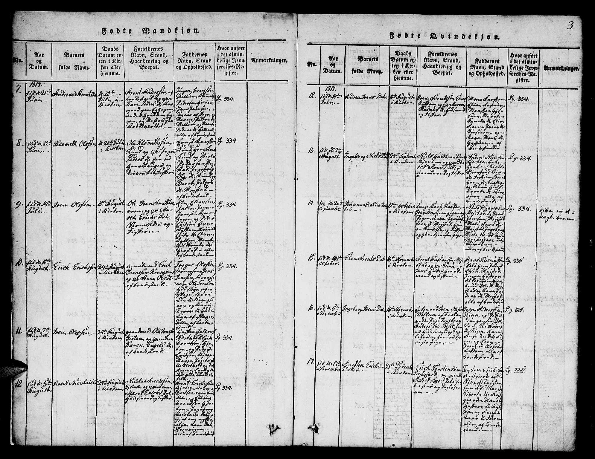 Ministerialprotokoller, klokkerbøker og fødselsregistre - Sør-Trøndelag, SAT/A-1456/665/L0776: Parish register (copy) no. 665C01, 1817-1837, p. 3