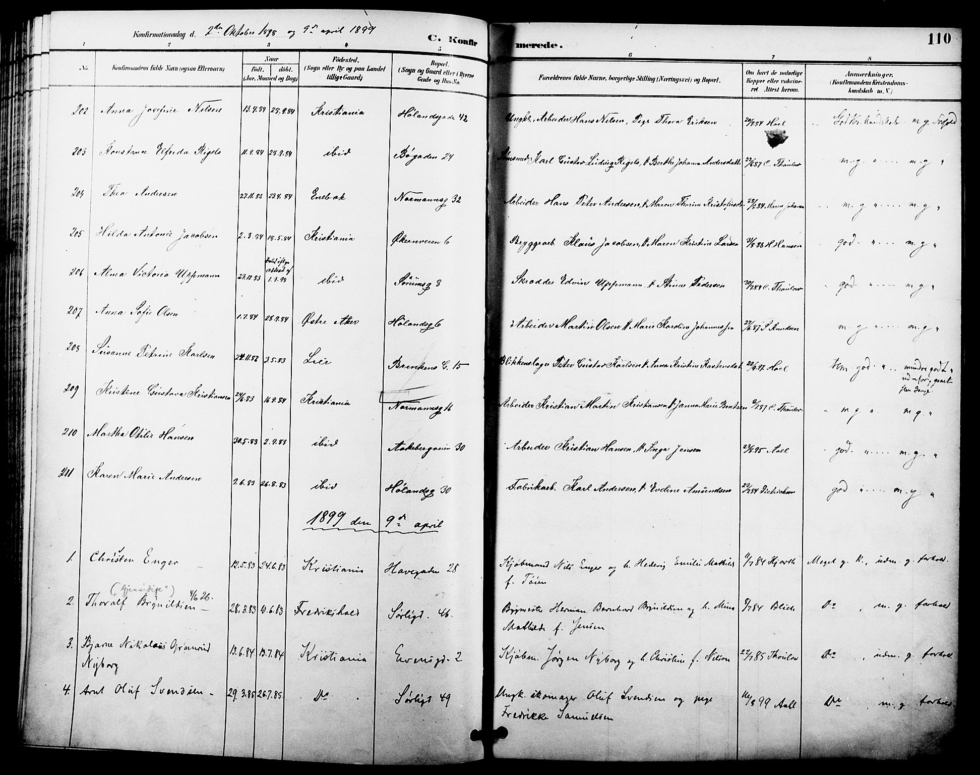 Kampen prestekontor Kirkebøker, AV/SAO-A-10853/F/Fa/L0008: Parish register (official) no. I 8, 1892-1902, p. 110