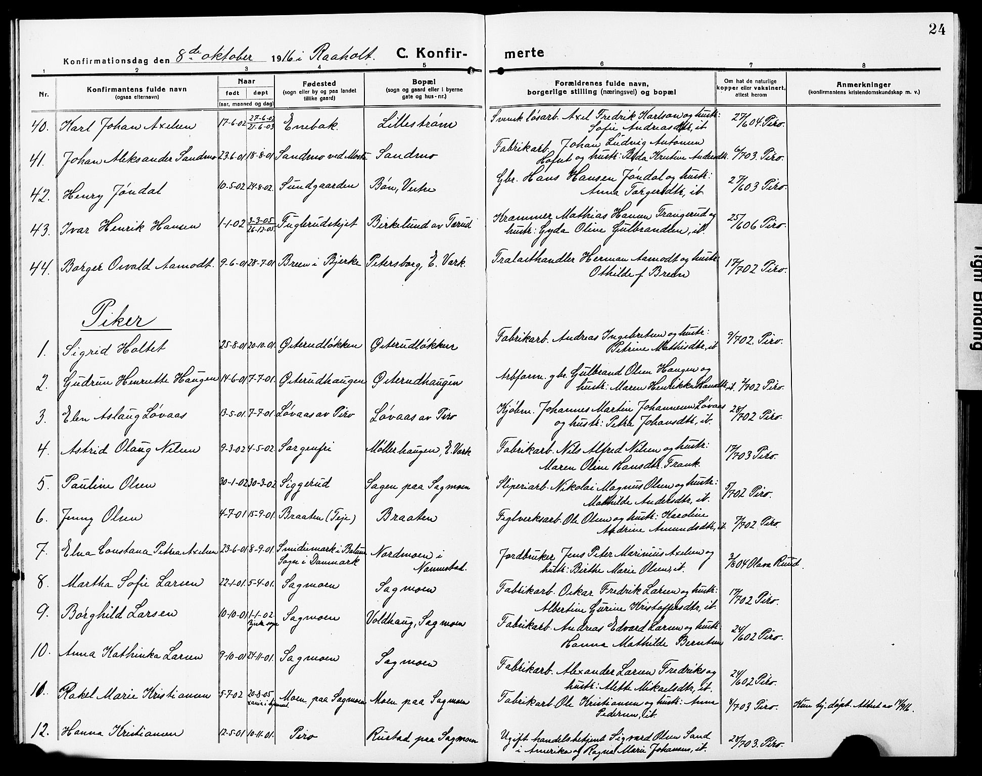 Eidsvoll prestekontor Kirkebøker, AV/SAO-A-10888/G/Ga/L0009: Parish register (copy) no. I 9, 1914-1927, p. 24