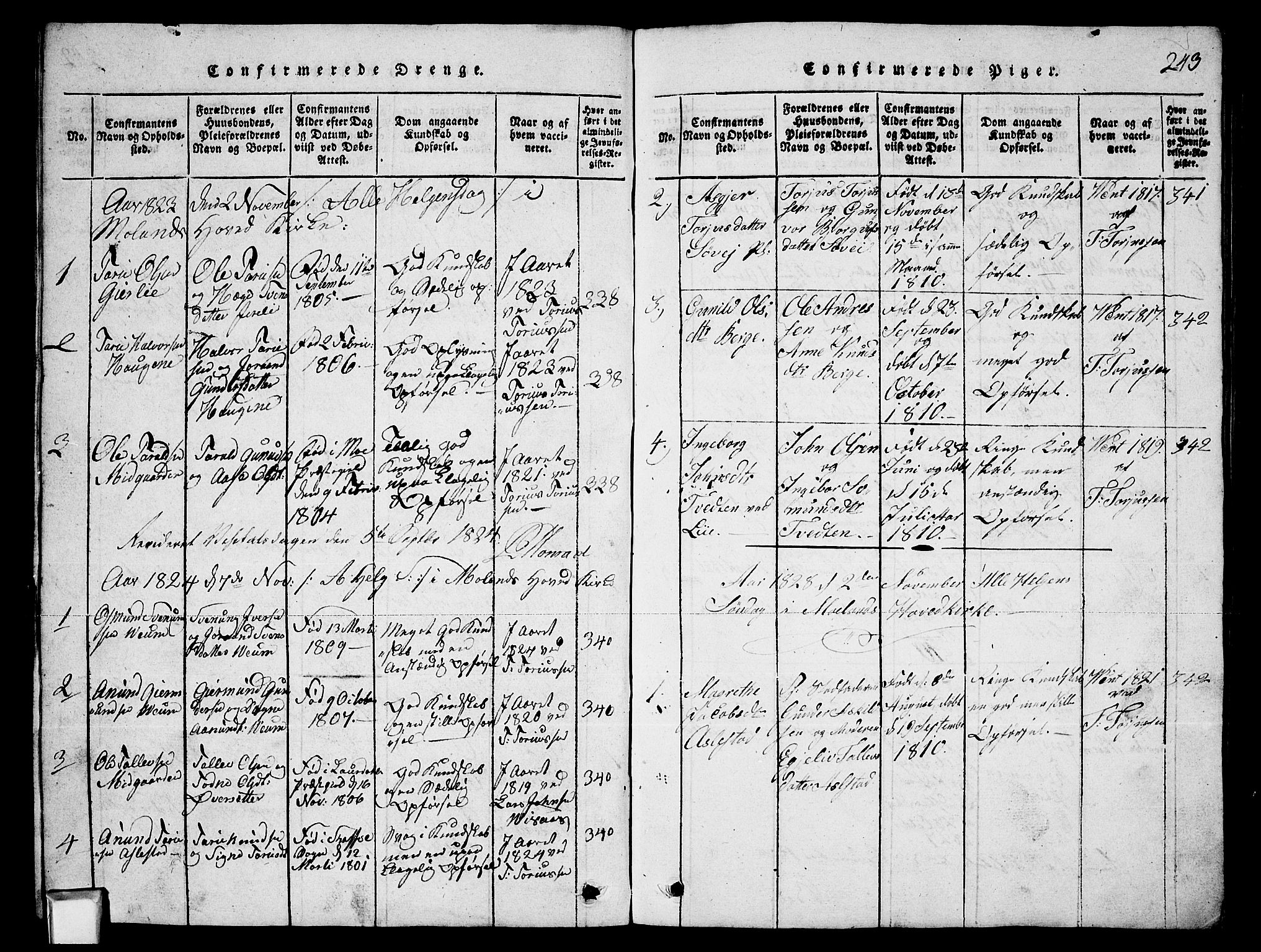 Fyresdal kirkebøker, SAKO/A-263/G/Ga/L0003: Parish register (copy) no. I 3, 1815-1863, p. 243