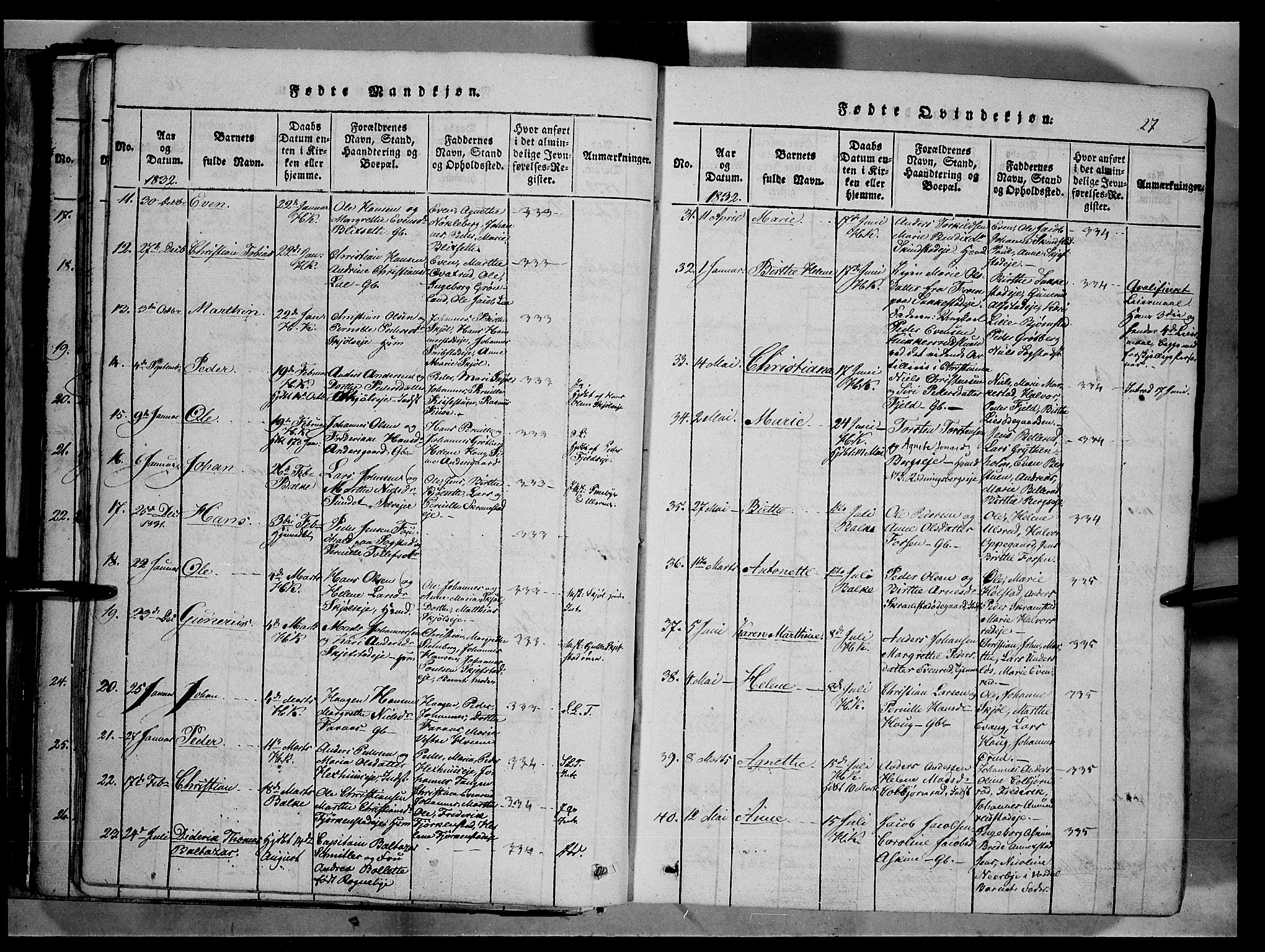 Østre Toten prestekontor, SAH/PREST-104/H/Ha/Haa/L0001: Parish register (official) no. 1, 1828-1839, p. 27