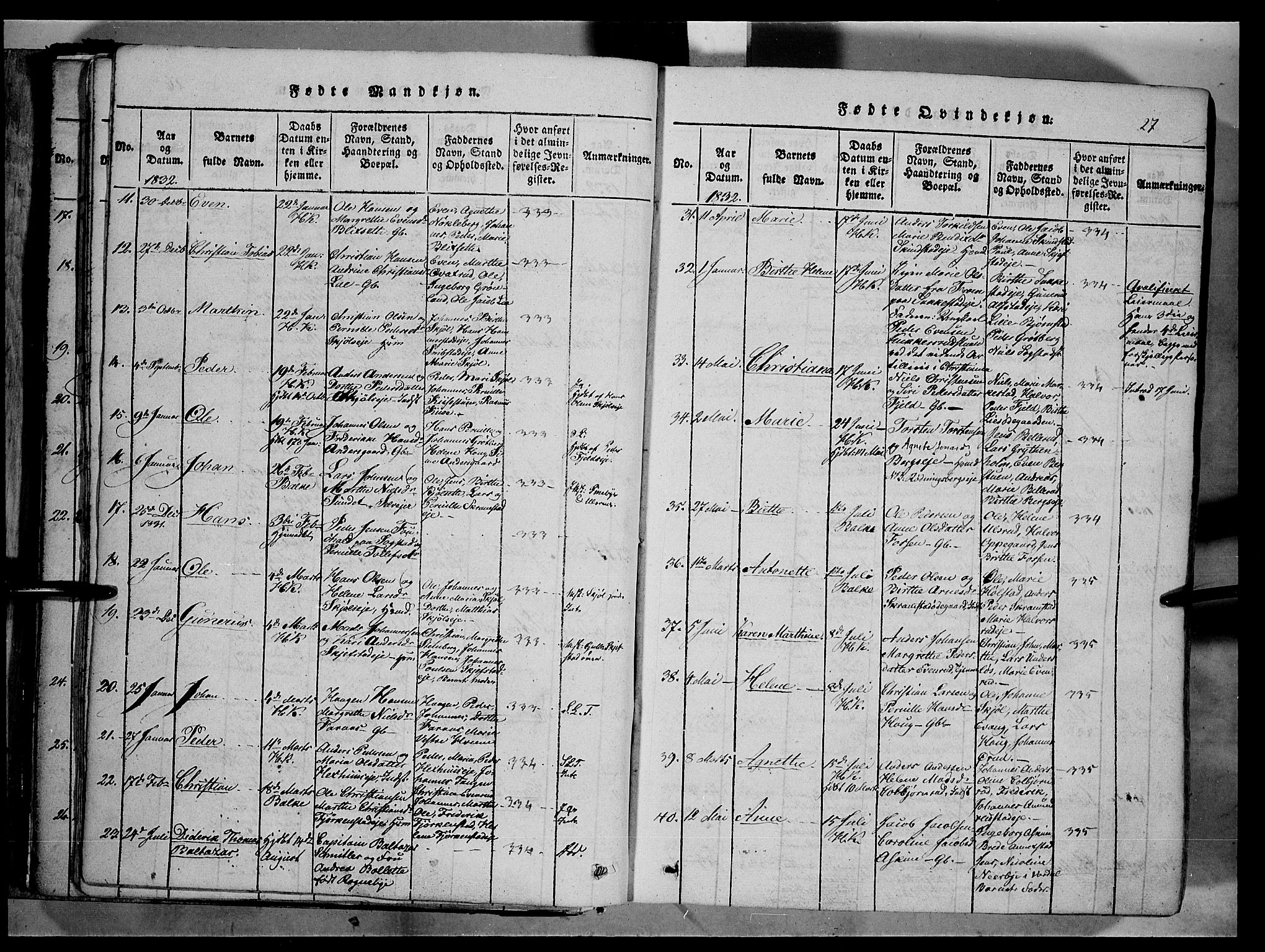 Østre Toten prestekontor, AV/SAH-PREST-104/H/Ha/Haa/L0001: Parish register (official) no. 1, 1828-1839, p. 27