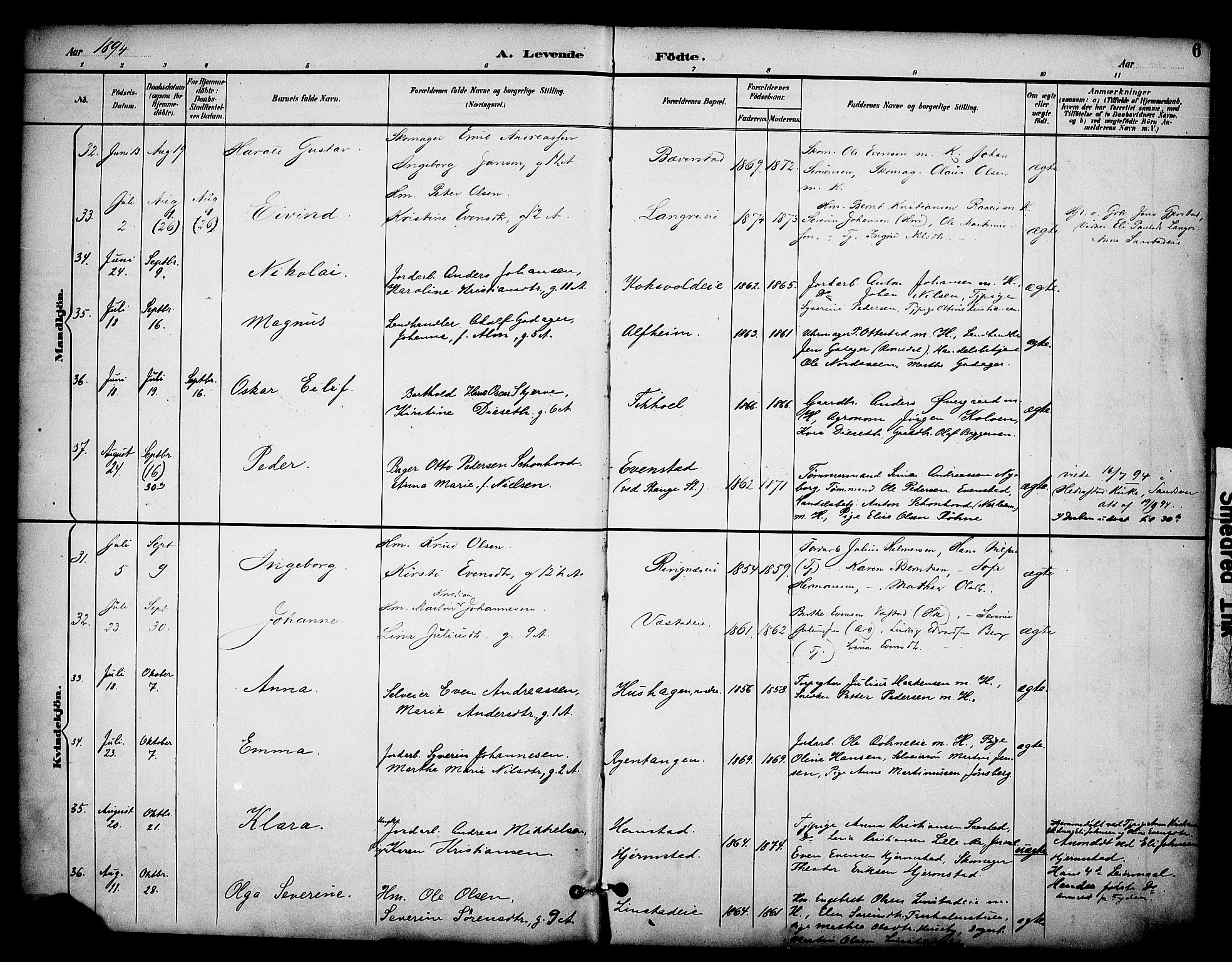 Stange prestekontor, SAH/PREST-002/K/L0020: Parish register (official) no. 20, 1894-1905, p. 6