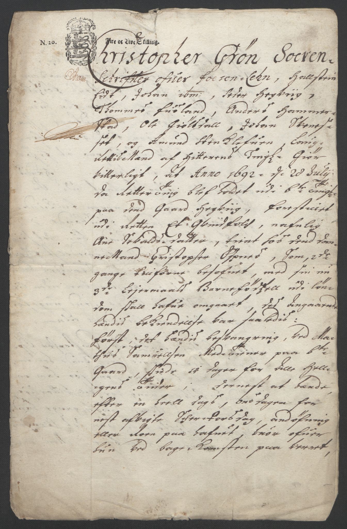 Rentekammeret inntil 1814, Reviderte regnskaper, Fogderegnskap, AV/RA-EA-4092/R57/L3849: Fogderegnskap Fosen, 1692-1693, p. 300