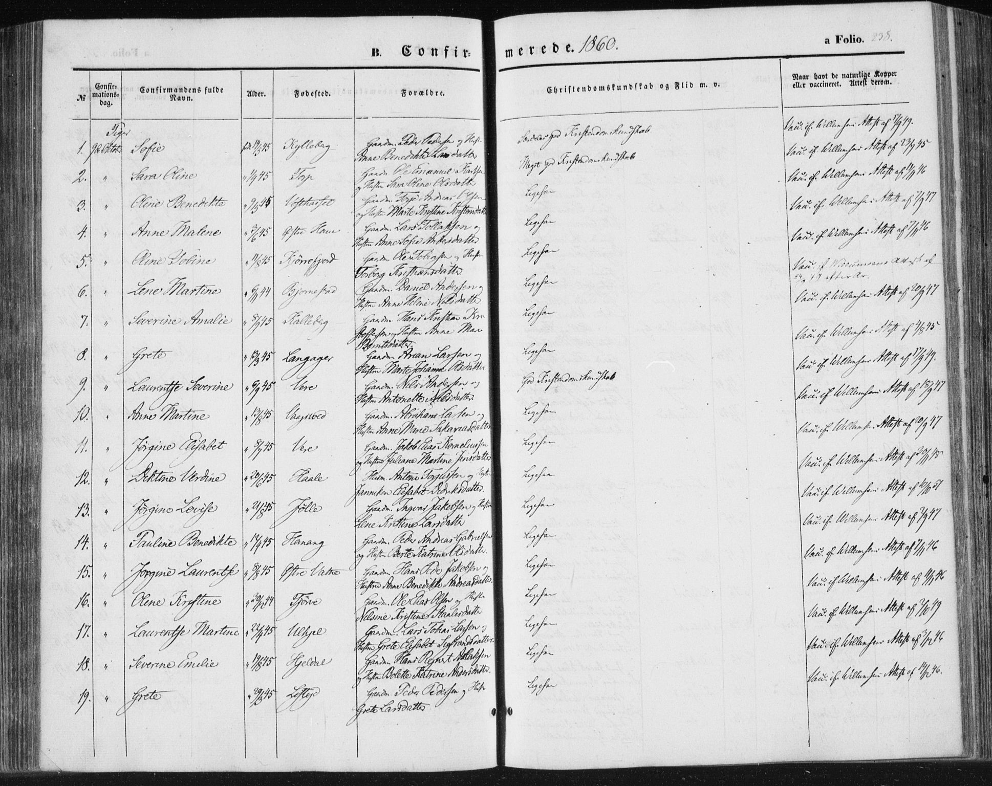 Lista sokneprestkontor, SAK/1111-0027/F/Fa/L0010: Parish register (official) no. A 10, 1846-1861, p. 238