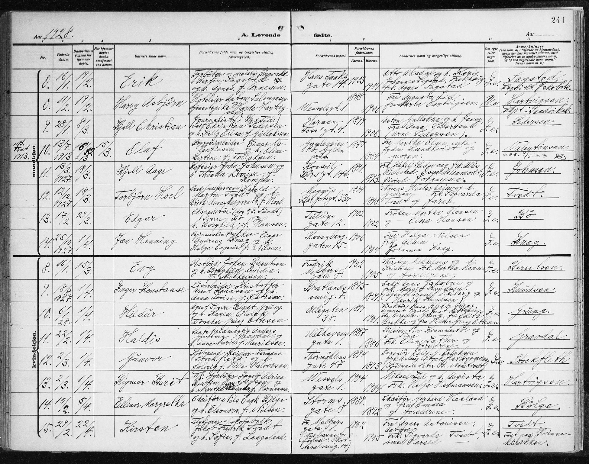 Johanneskirken Sokneprestembete, SAB/A-76001/H/Haa: Parish register (official) no. A 3, 1913-1934, p. 241
