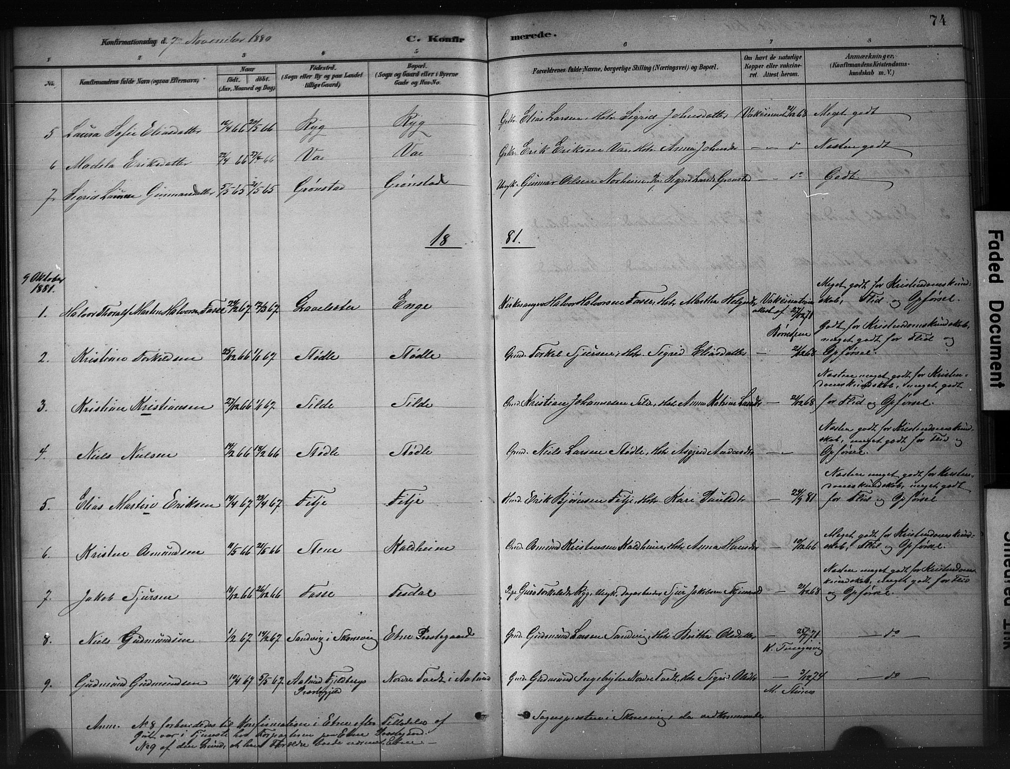 Etne sokneprestembete, SAB/A-75001/H/Hab: Parish register (copy) no. A 5, 1879-1896, p. 74