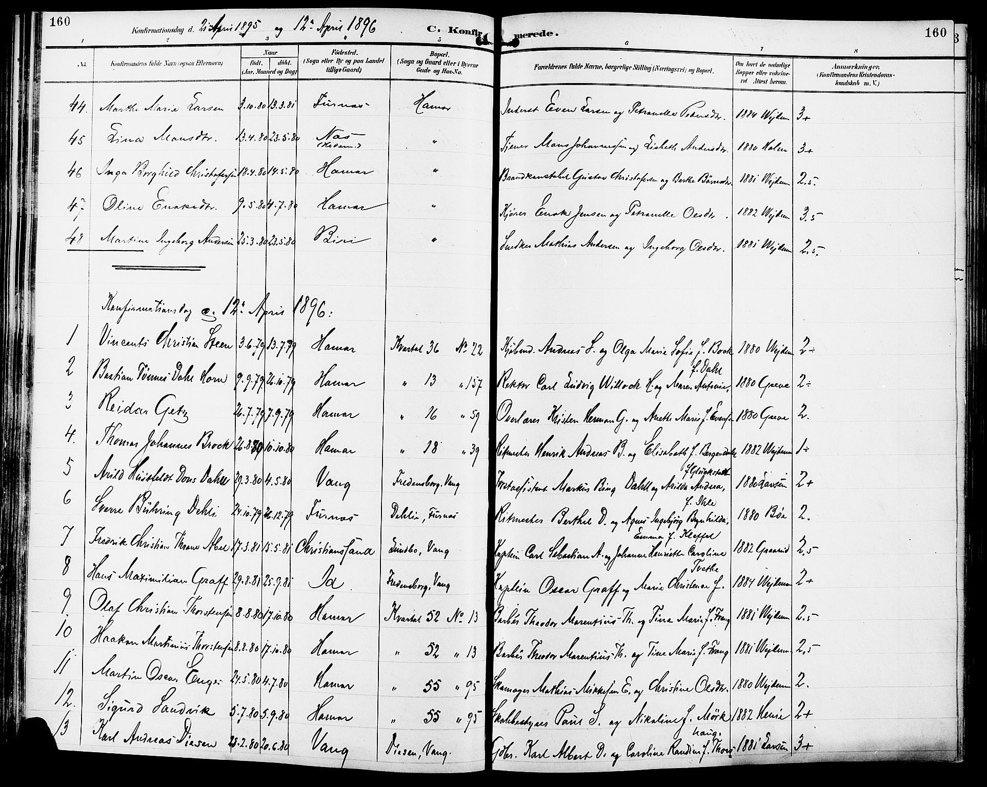 Vang prestekontor, Hedmark, SAH/PREST-008/H/Ha/Haa/L0017: Parish register (official) no. 17, 1890-1899, p. 160
