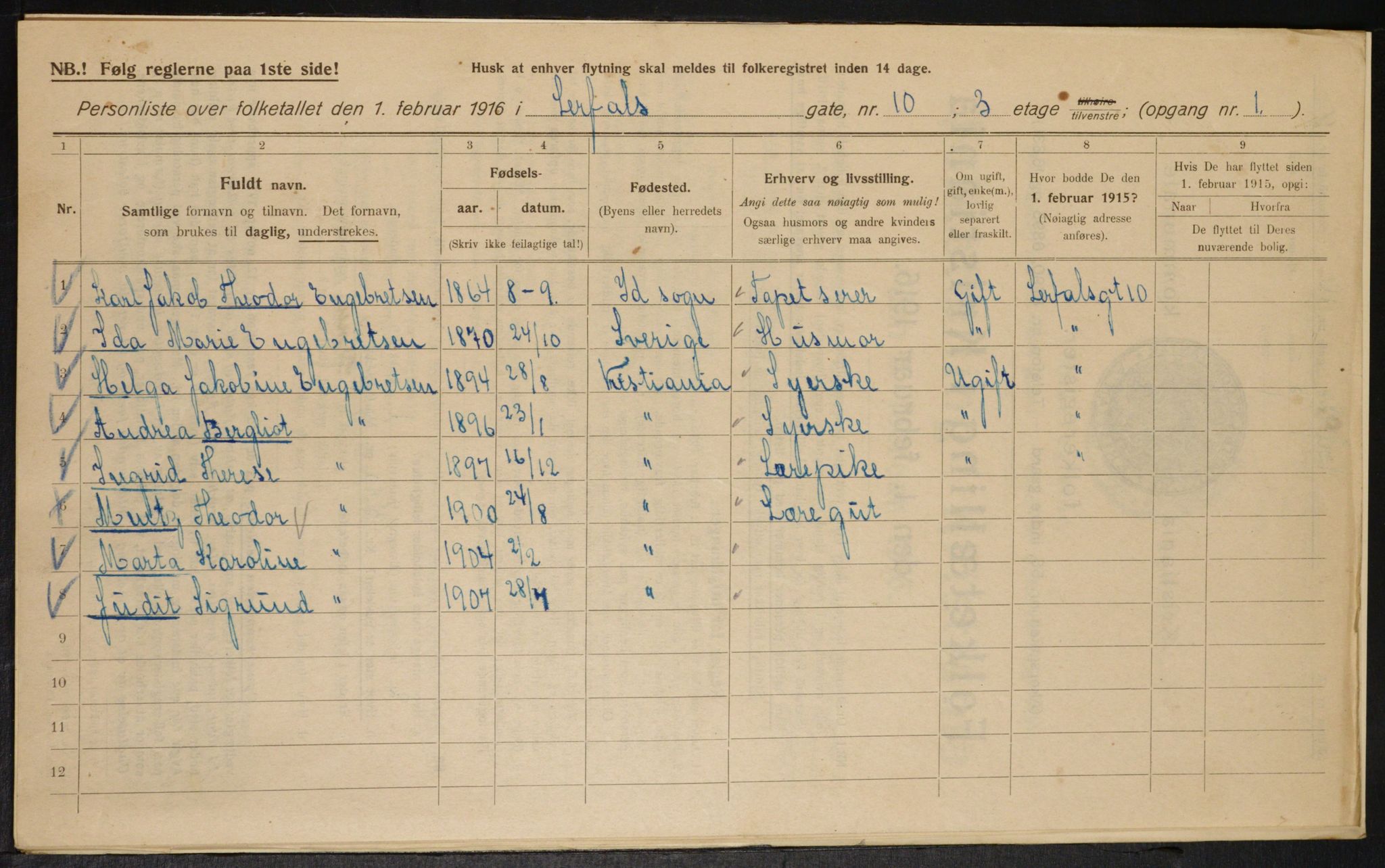 OBA, Municipal Census 1916 for Kristiania, 1916, p. 58723