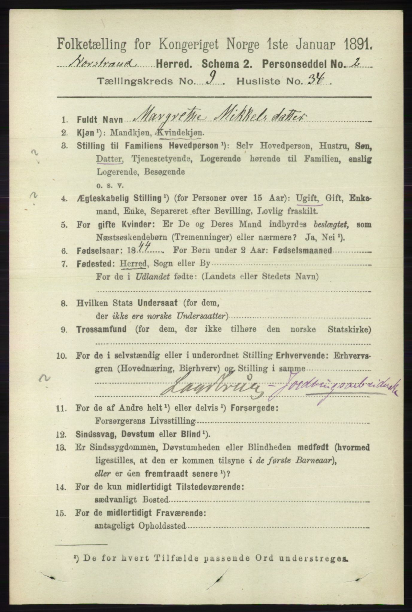 RA, 1891 census for 1139 Nedstrand, 1891, p. 1827