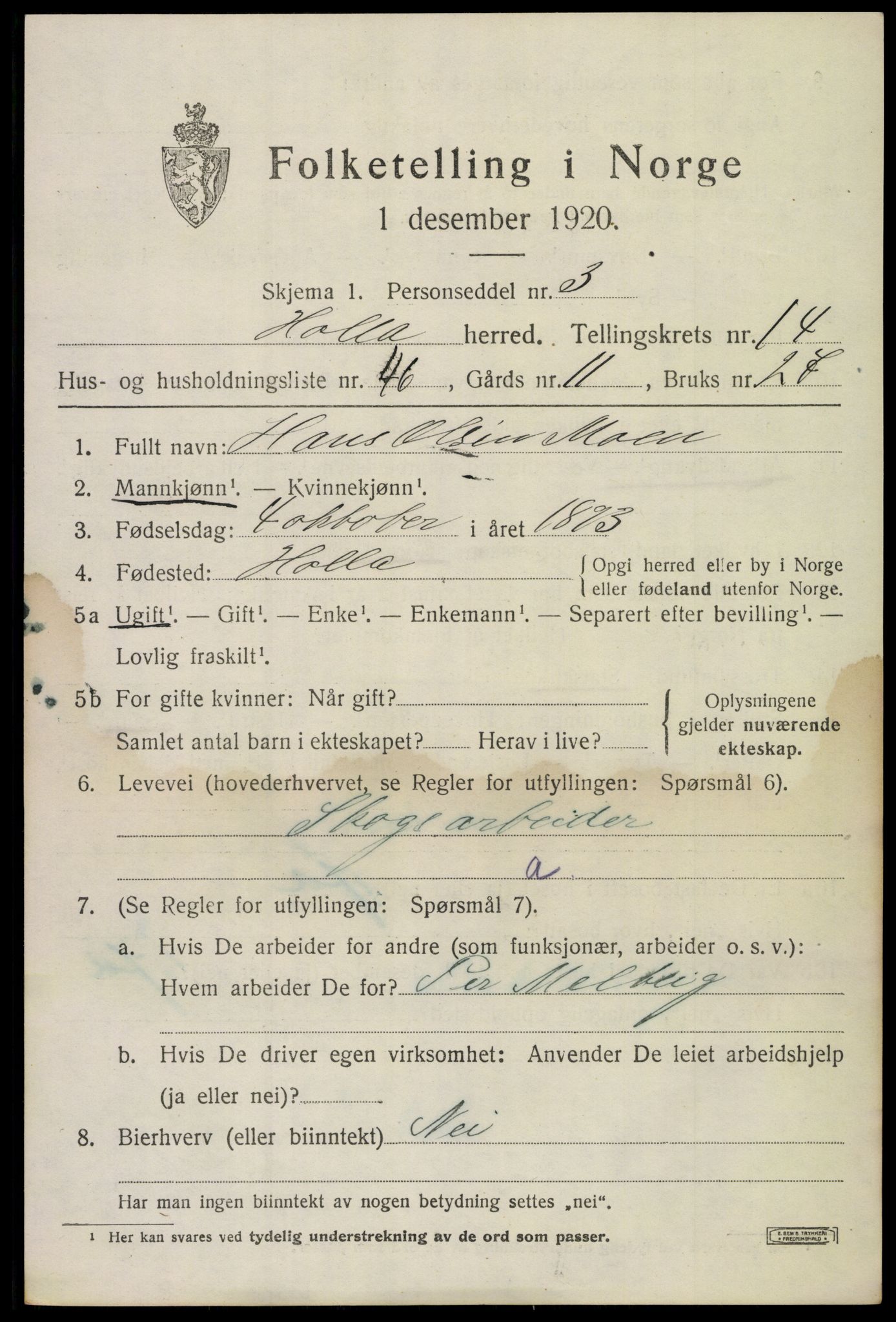 SAKO, 1920 census for Holla, 1920, p. 8447