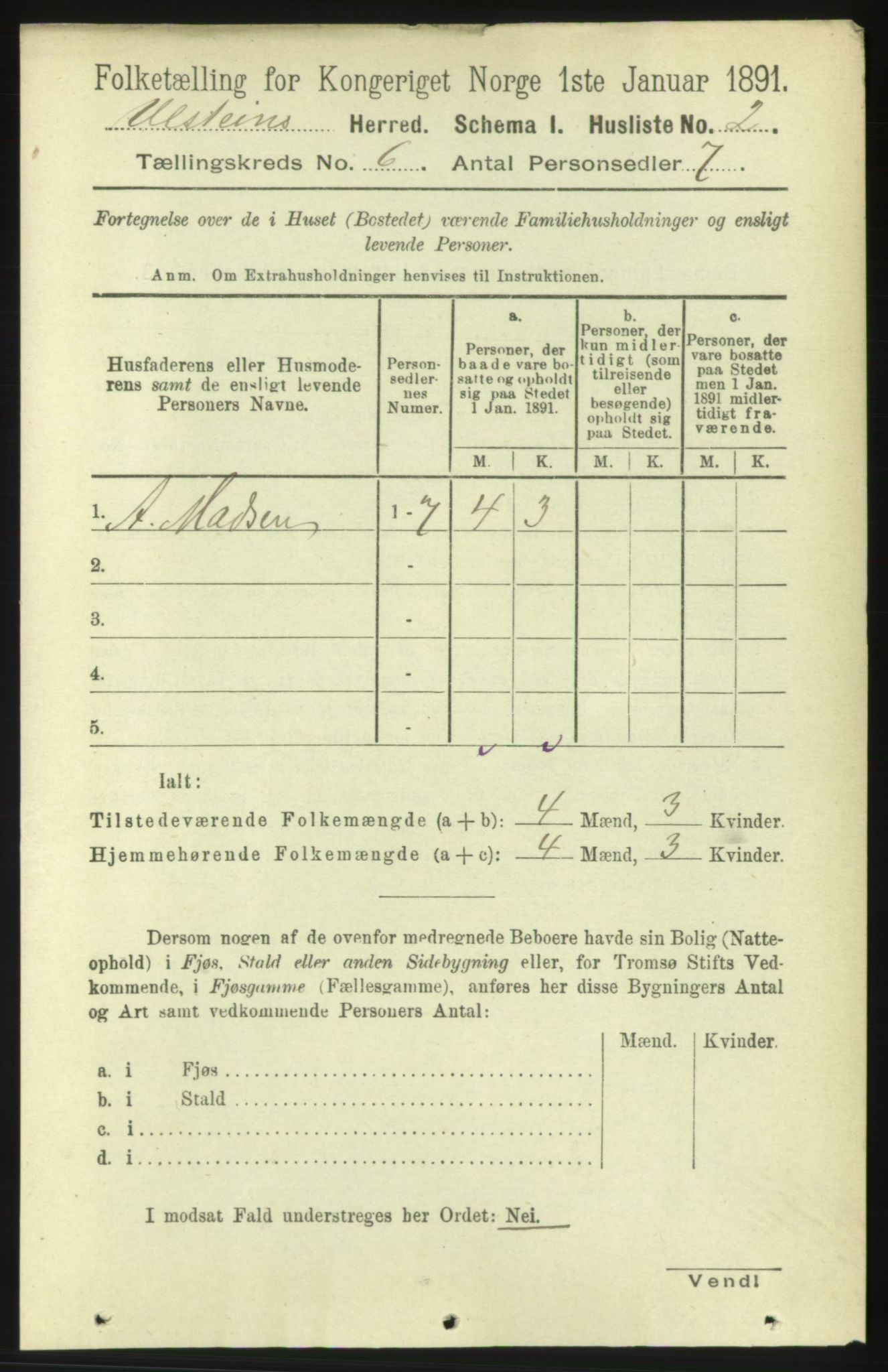 RA, 1891 census for 1516 Ulstein, 1891, p. 1669