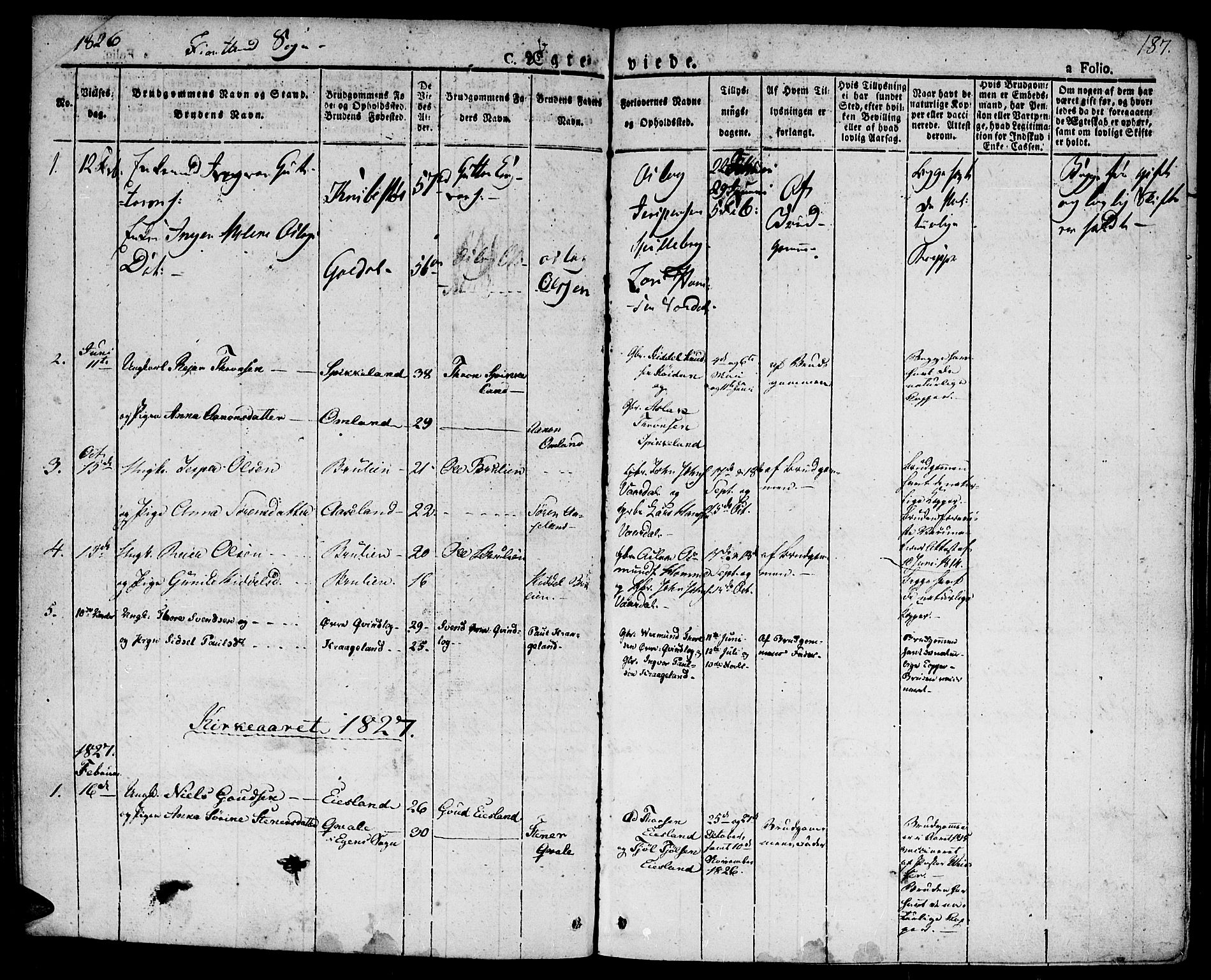 Hægebostad sokneprestkontor, SAK/1111-0024/F/Fa/Faa/L0003: Parish register (official) no. A 3 /2, 1825-1840, p. 187