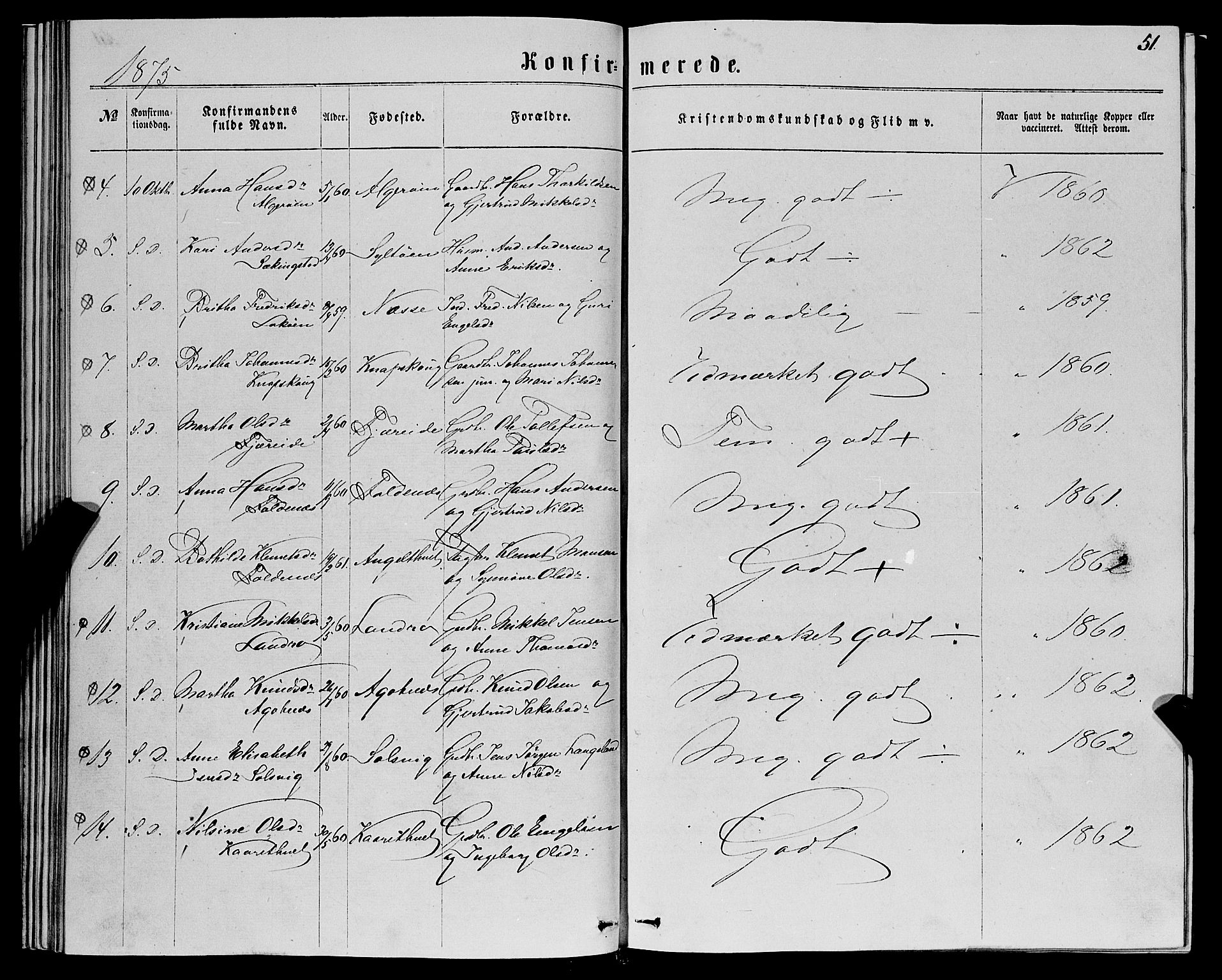 Fjell sokneprestembete, SAB/A-75301/H/Haa: Parish register (official) no. A 5, 1864-1877, p. 51