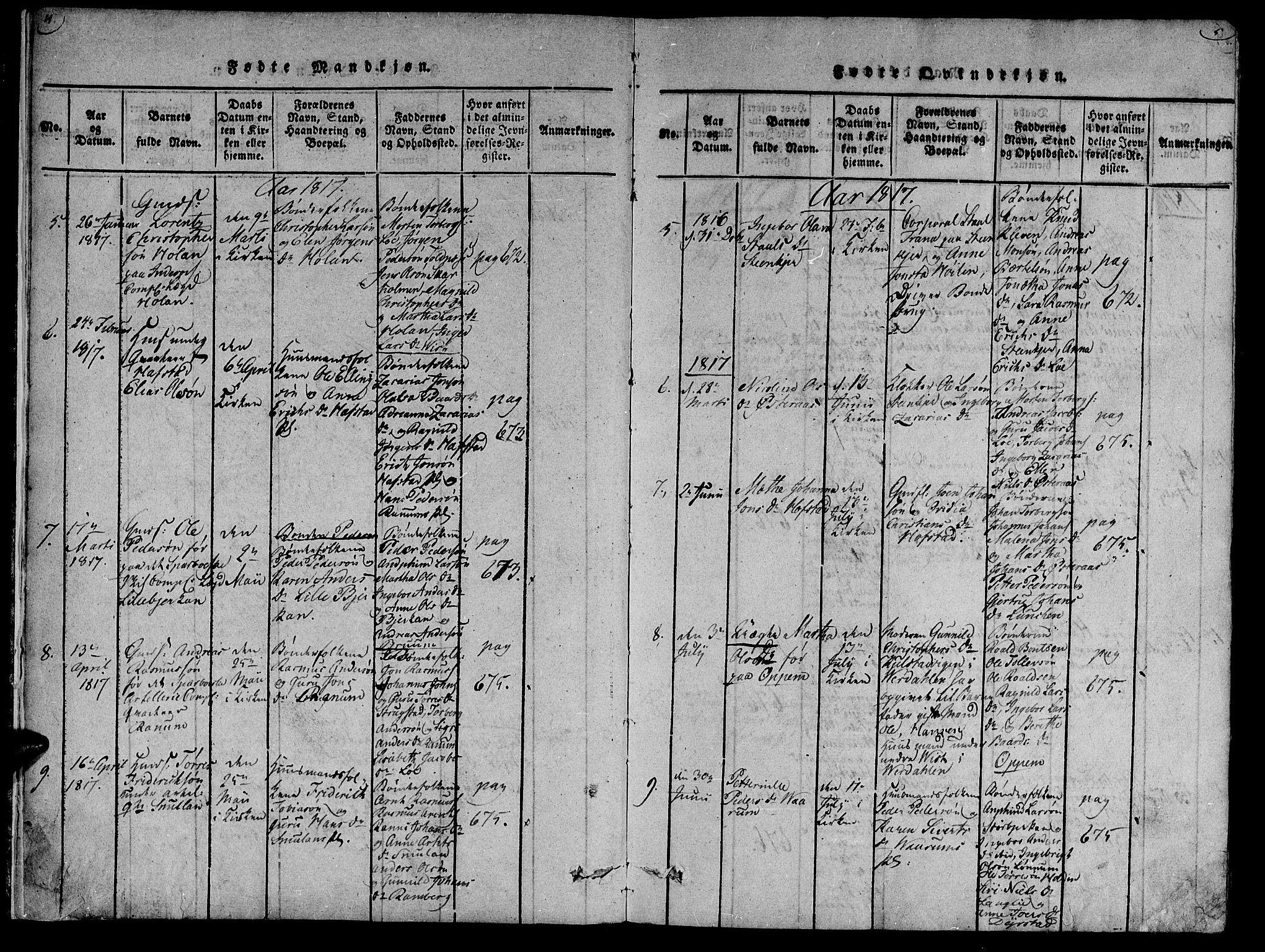 Ministerialprotokoller, klokkerbøker og fødselsregistre - Nord-Trøndelag, AV/SAT-A-1458/735/L0333: Parish register (official) no. 735A04 /1, 1816-1824, p. 4-5