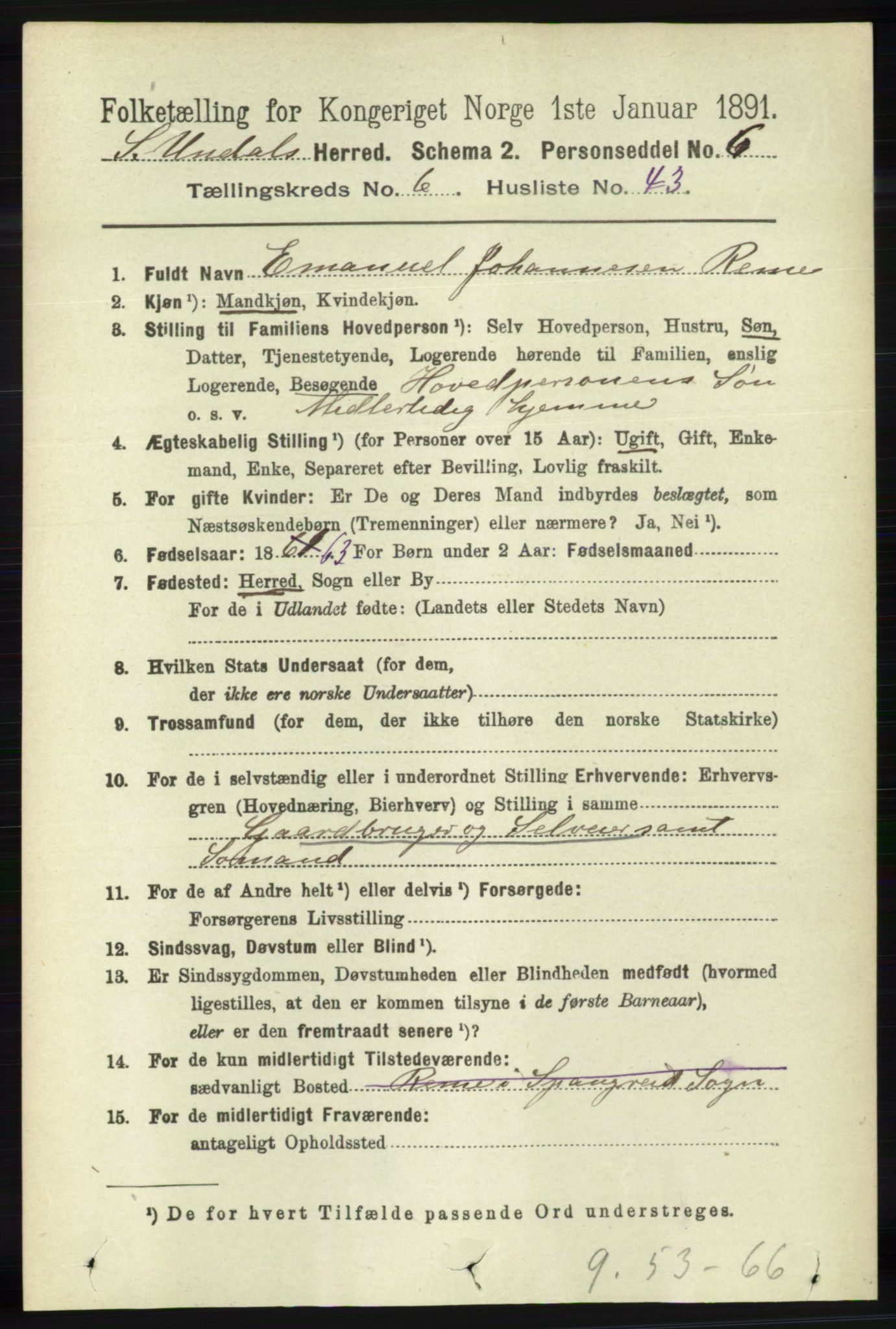 RA, 1891 census for 1029 Sør-Audnedal, 1891, p. 2525