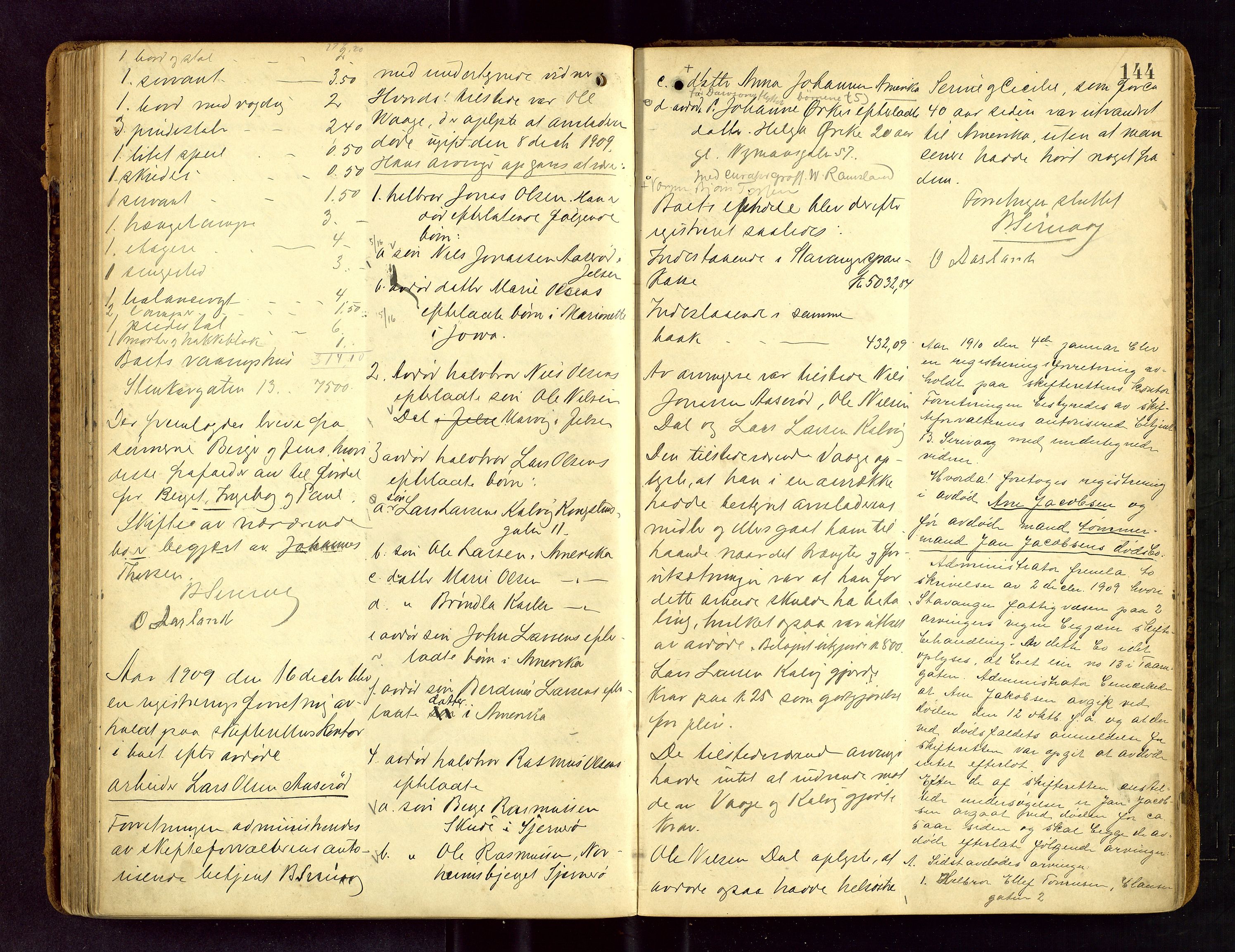 Stavanger skifteforvalter, AV/SAST-A-101412/001/5/53/533BA/L0002: Registreringsprotokoll, 1902-1914, p. 144
