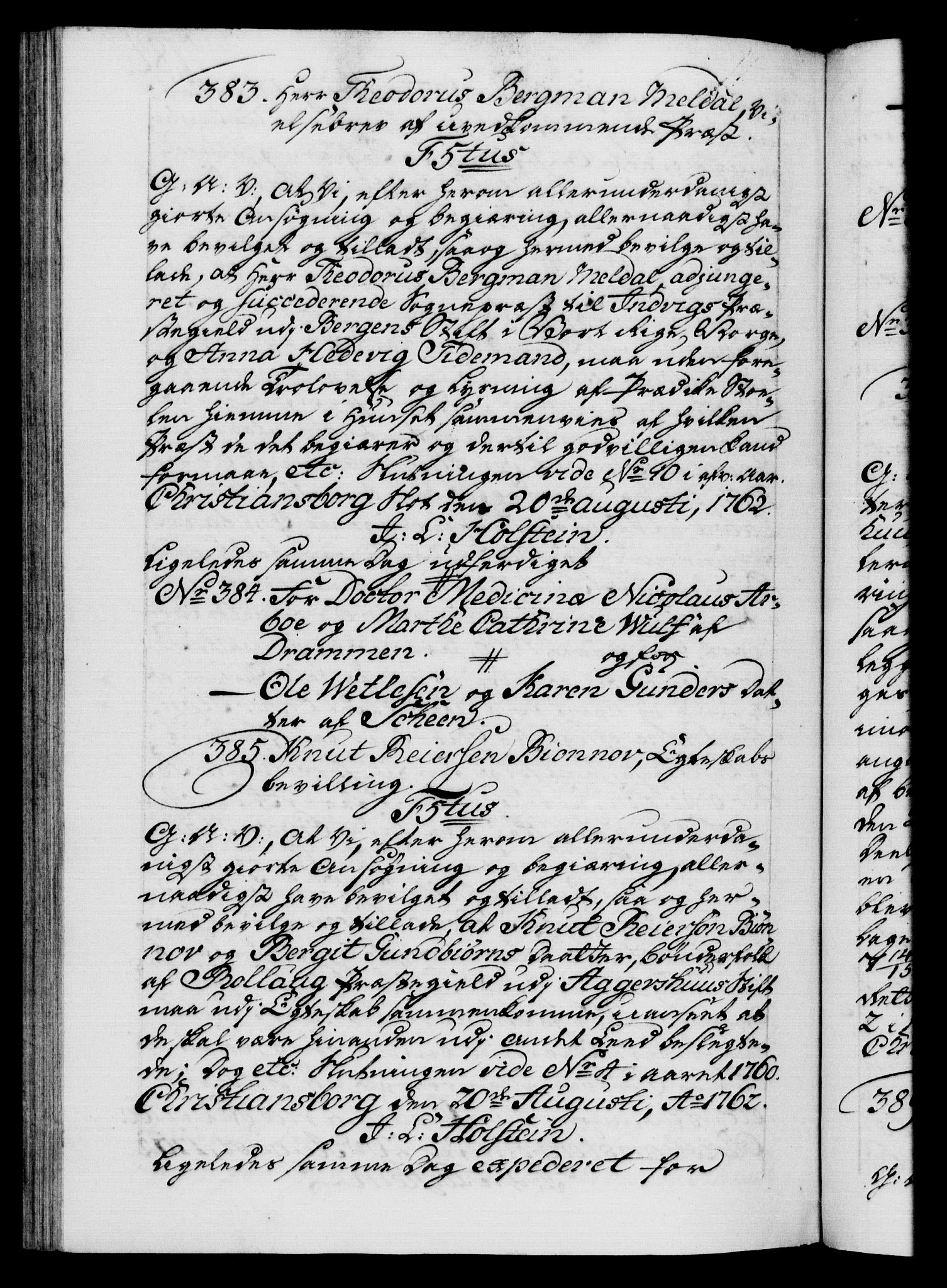 Danske Kanselli 1572-1799, AV/RA-EA-3023/F/Fc/Fca/Fcaa/L0041: Norske registre, 1760-1762, p. 784b