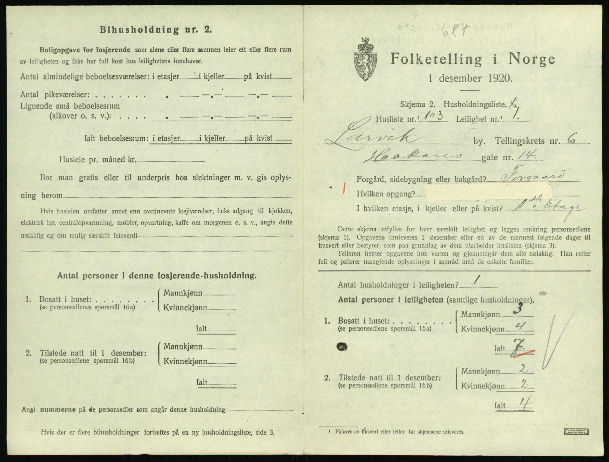 SAKO, 1920 census for Larvik, 1920, p. 5766