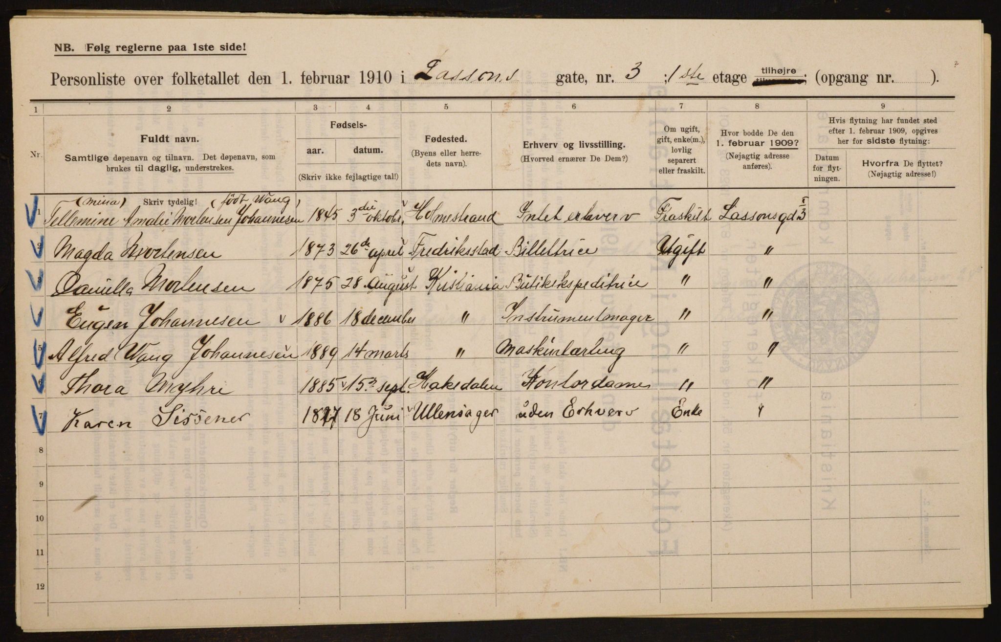 OBA, Municipal Census 1910 for Kristiania, 1910, p. 55277